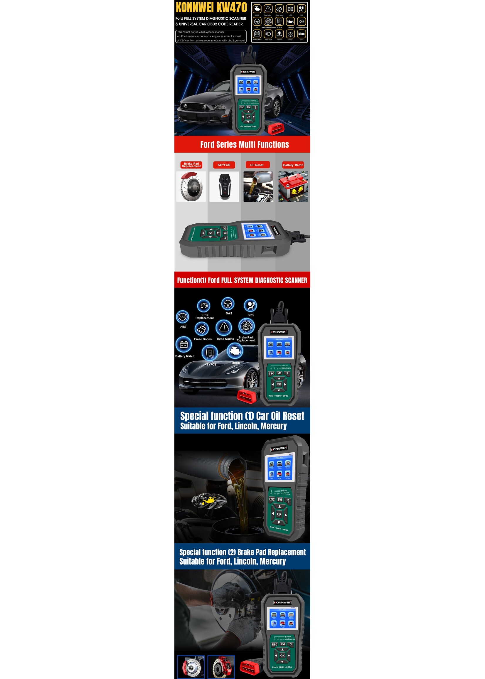 KONNWEI KONNWEI KW470 – Ford-specifieke OBD2 Scanner en Diagnosetool