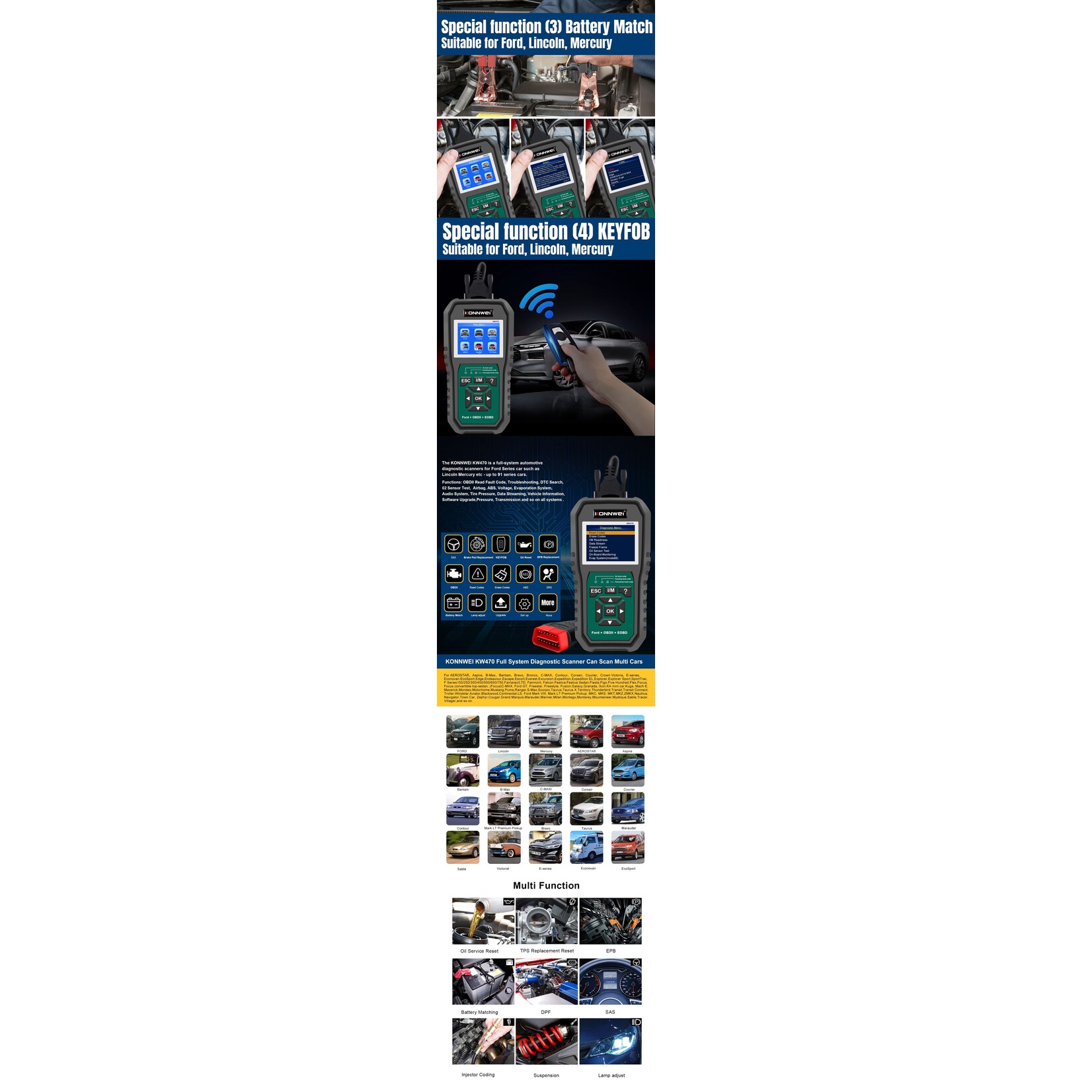 KONNWEI KONNWEI KW470 – Ford-specifieke OBD2 Scanner en Diagnosetool