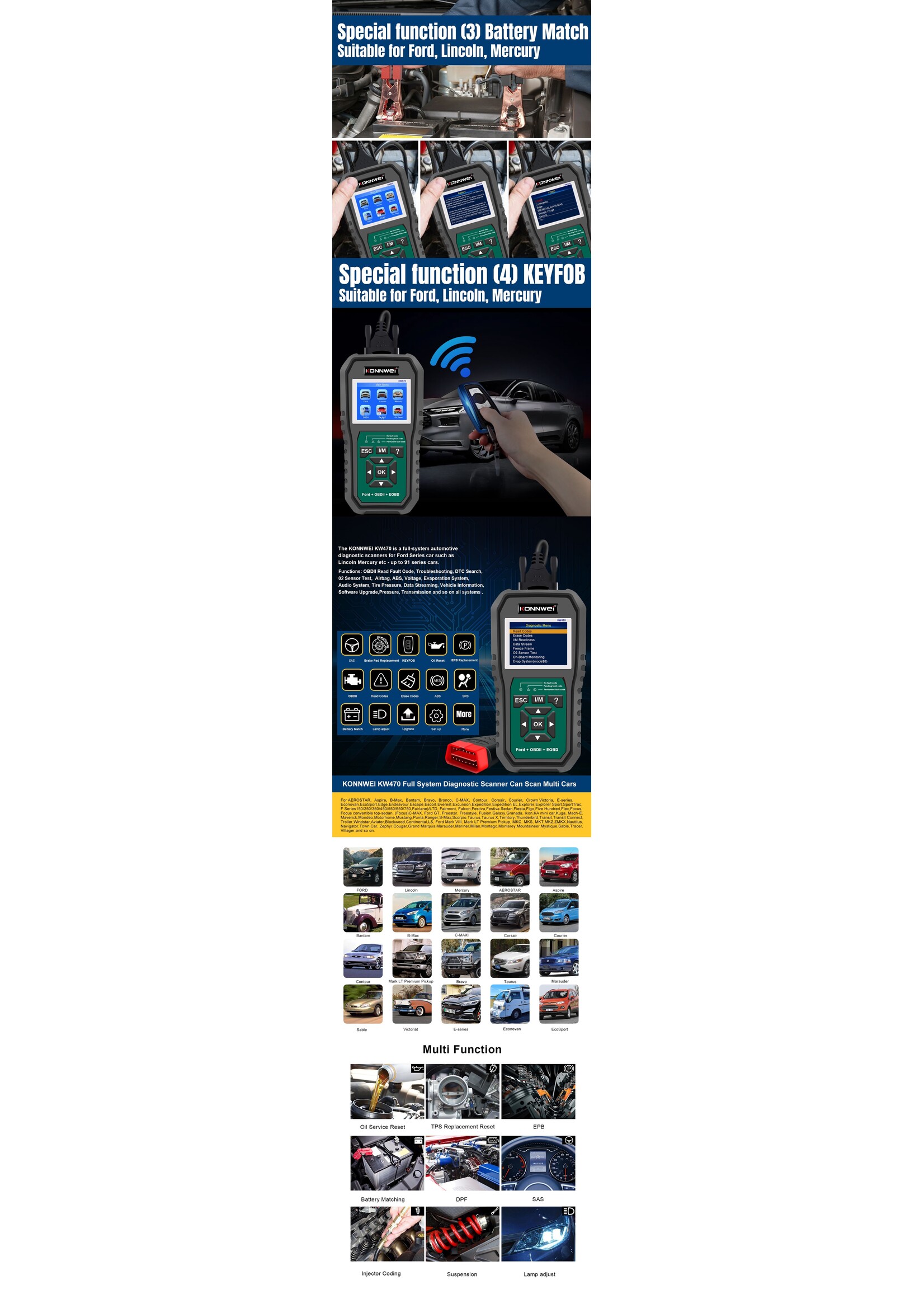 KONNWEI KONNWEI KW470 – Ford-specifieke OBD2 Scanner en Diagnosetool