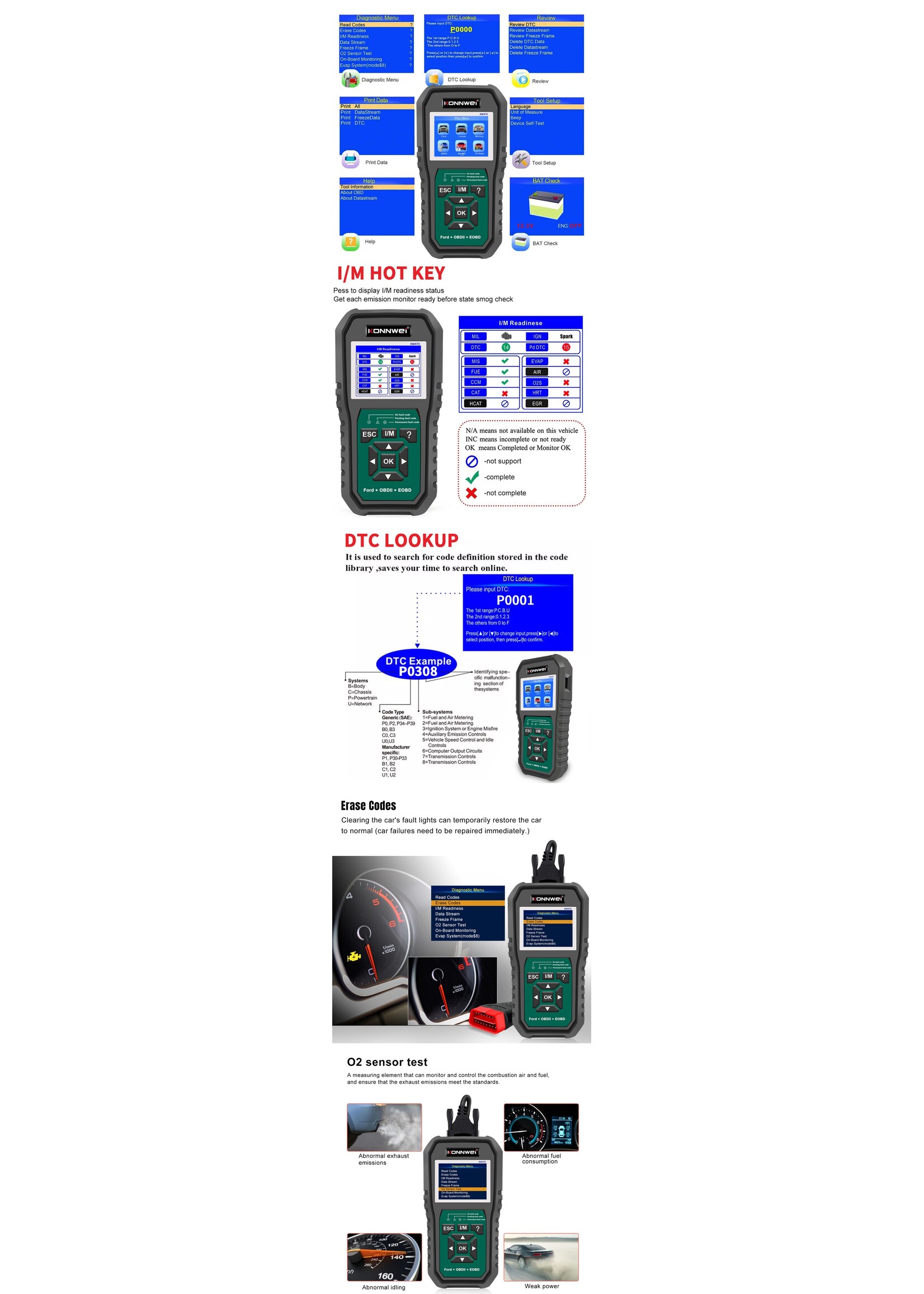 KONNWEI KONNWEI KW470 – Ford-specifieke OBD2 Scanner en Diagnosetool