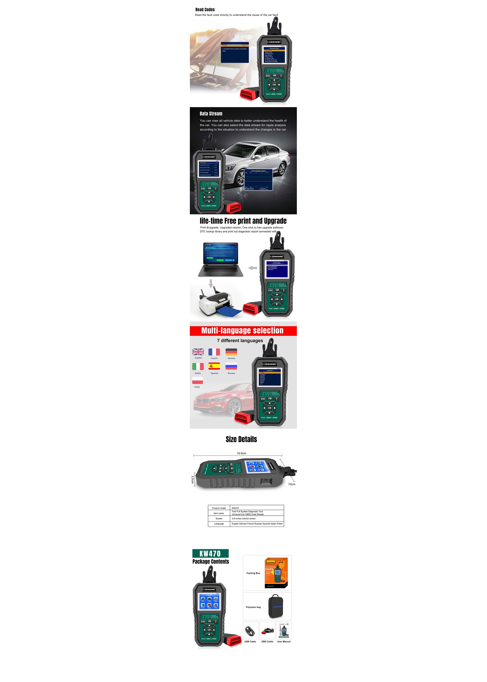 KONNWEI KONNWEI KW470 – Ford-specifieke OBD2 Scanner en Diagnosetool