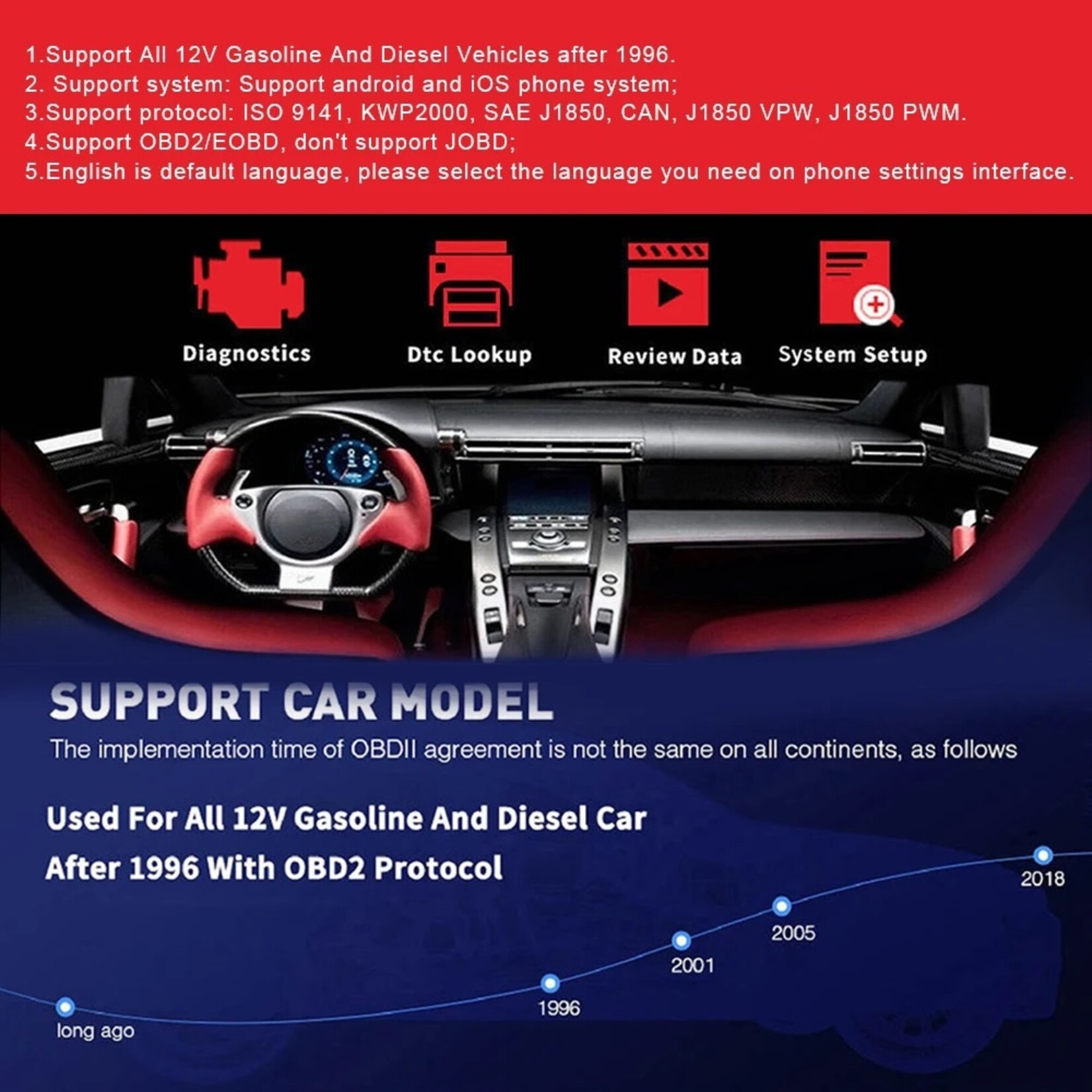 KONNWEI KONNWEI KW905 ELM327 OBD2 Bluetooth 5.0 Scanner – Auto Diagnosetool voor Android en iOS