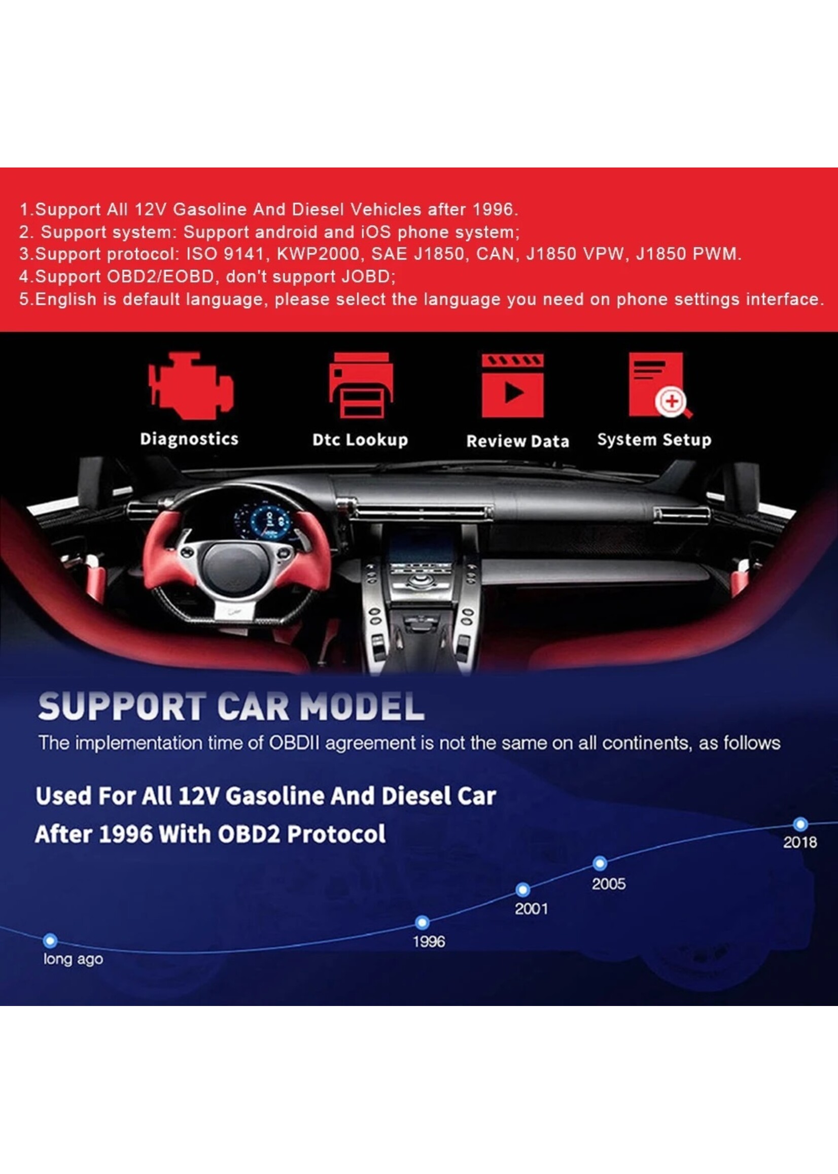 KONNWEI KONNWEI KW905 ELM327 OBD2 Bluetooth 5.0 Scanner – Auto Diagnosetool voor Android en iOS