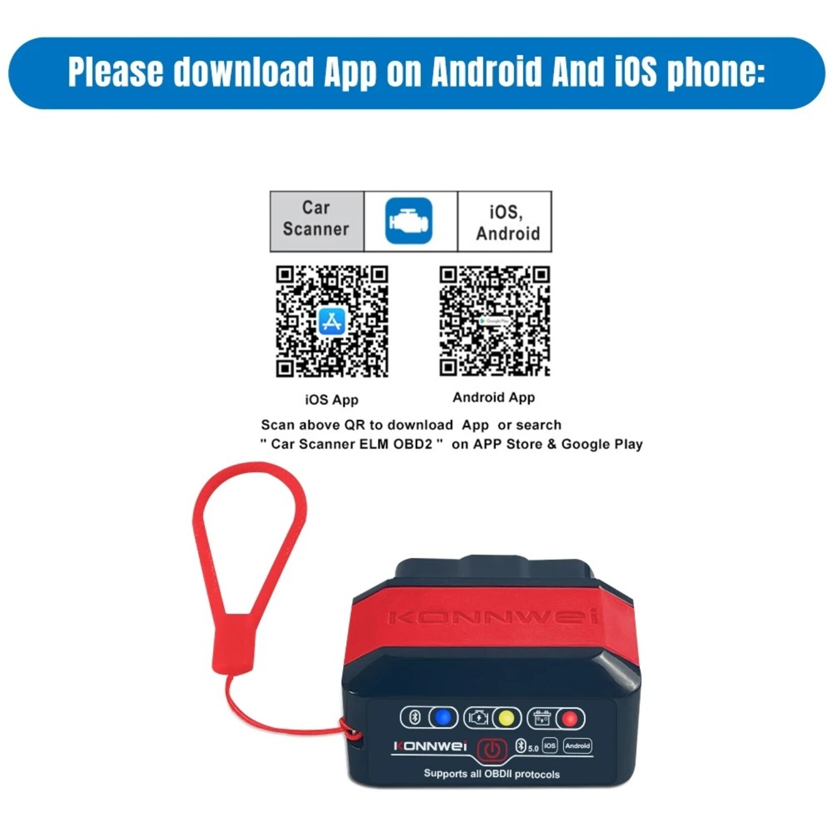 KONNWEI KONNWEI KW905 ELM327 OBD2 Bluetooth 5.0 Scanner – Auto Diagnosetool voor Android en iOS