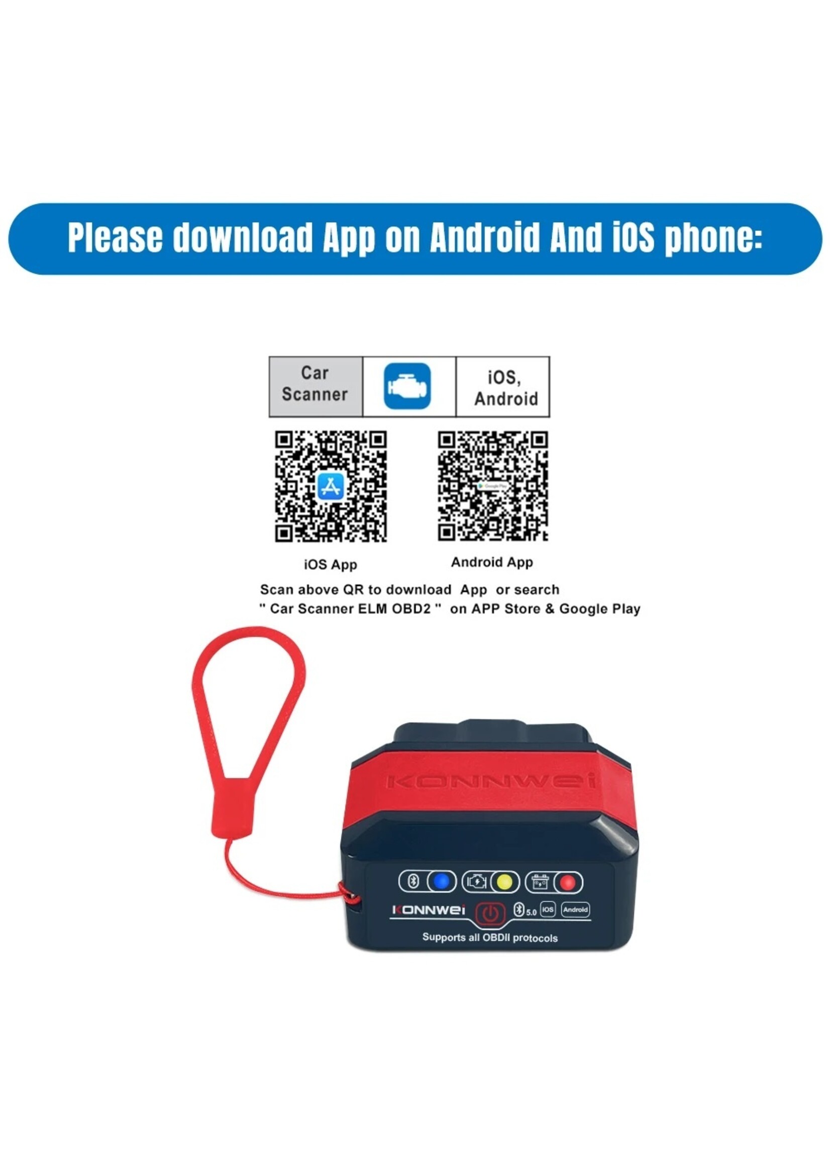 KONNWEI KONNWEI KW905 ELM327 OBD2 Bluetooth 5.0 Scanner – Auto Diagnosetool voor Android en iOS