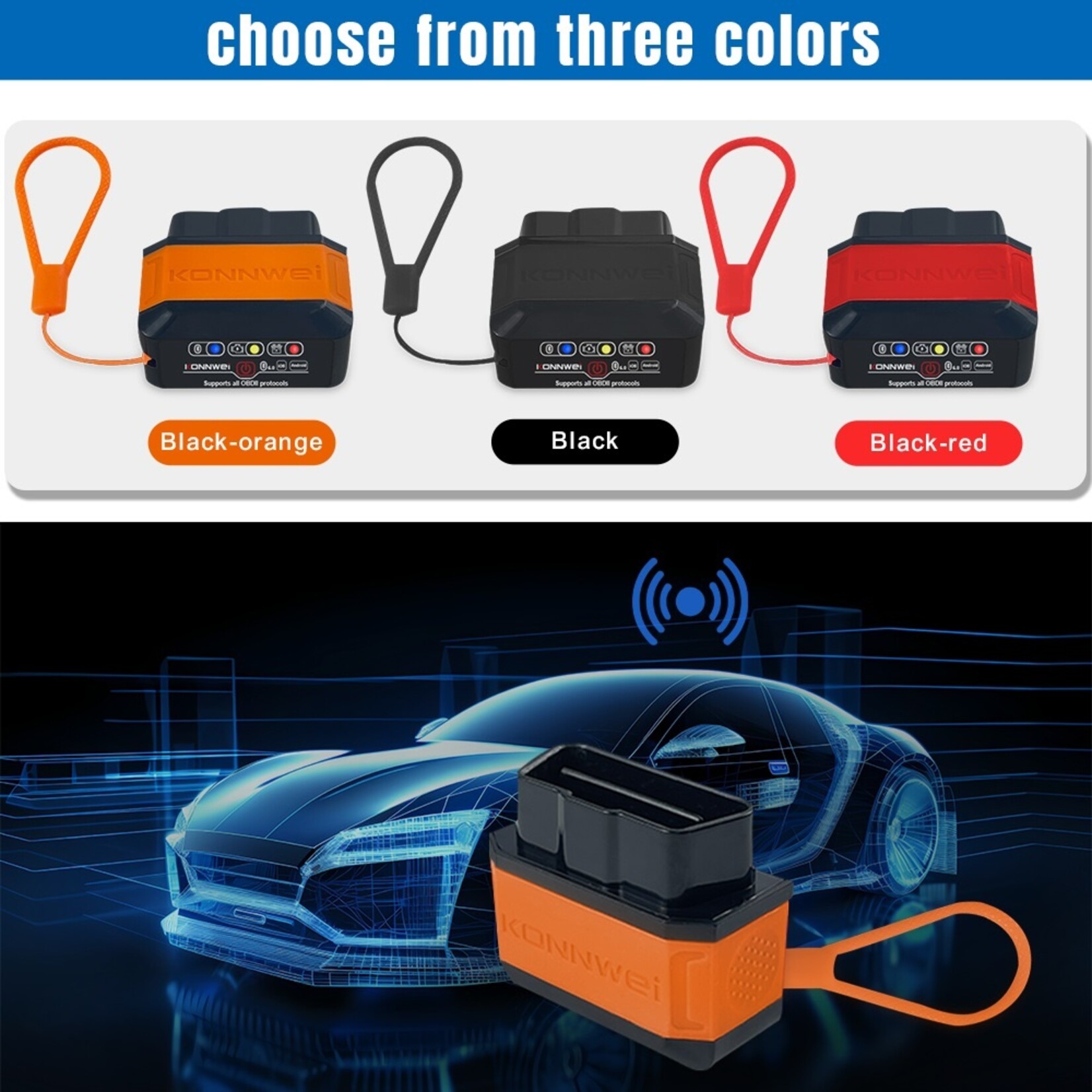 KONNWEI KW906 5.0 auto obd2 scanner voor universele auto Via Bluetooth Android en iOS