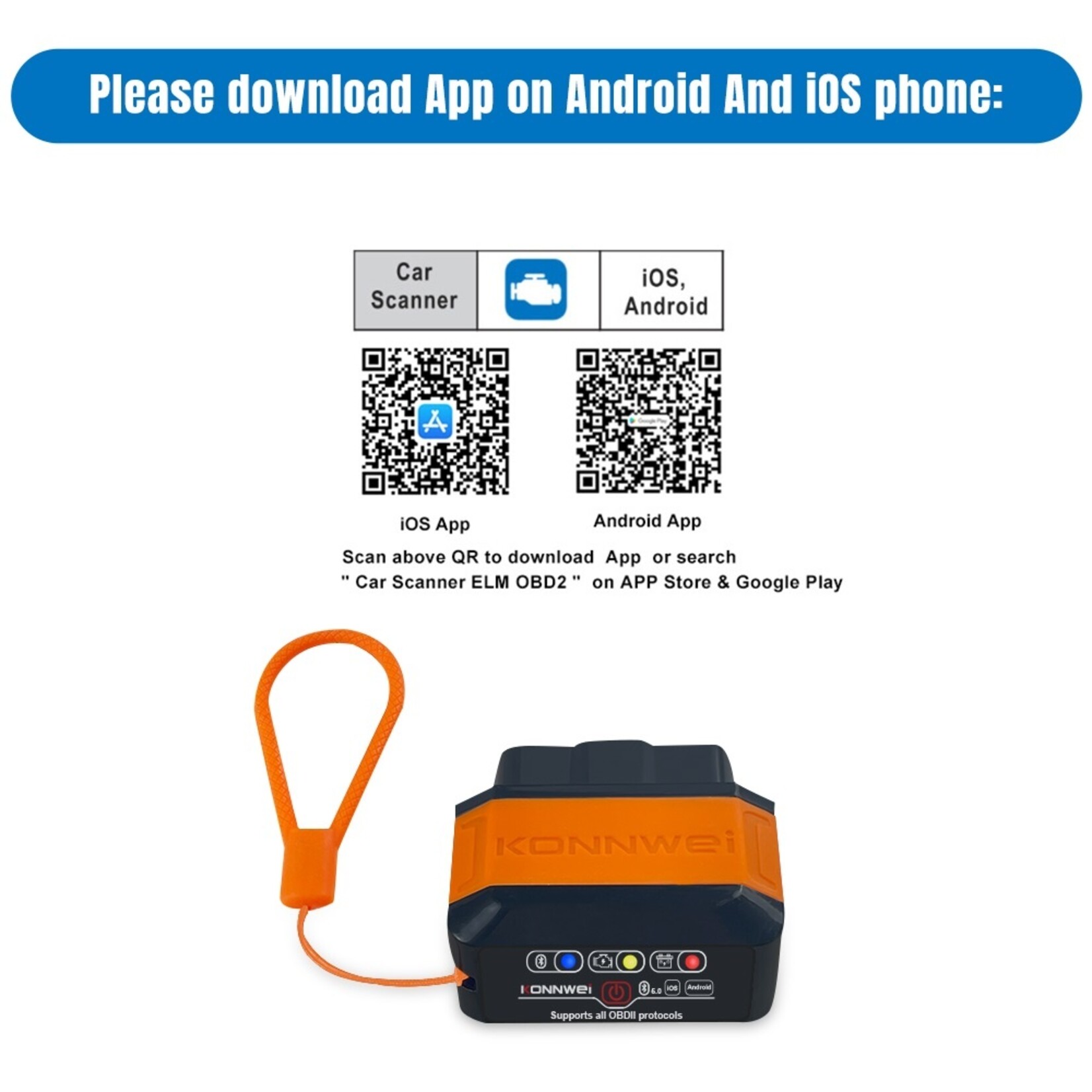 KONNWEI KW906 5.0 auto obd2 scanner voor universele auto Via Bluetooth Android en iOS