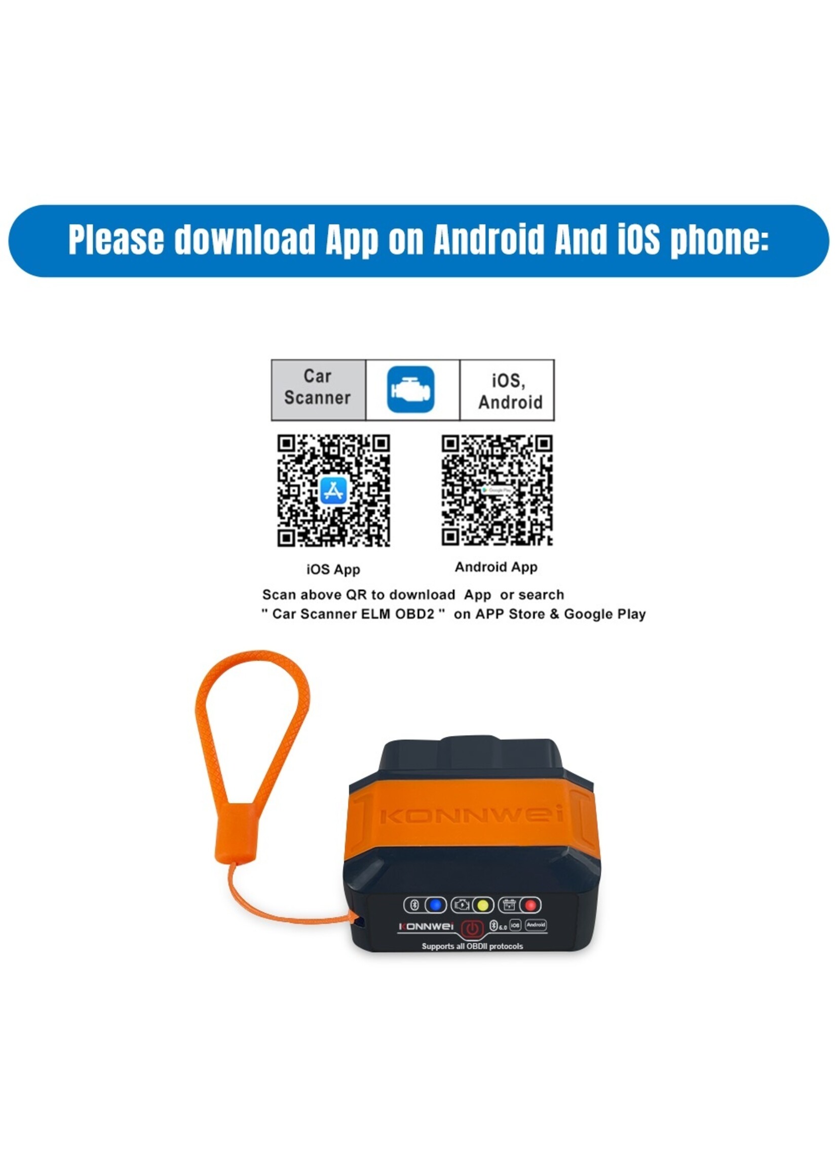 KONNWEI KW906 Bluetooth 5.0 OBD2 Scanner – Universele Auto Diagnose voor Android en iOS