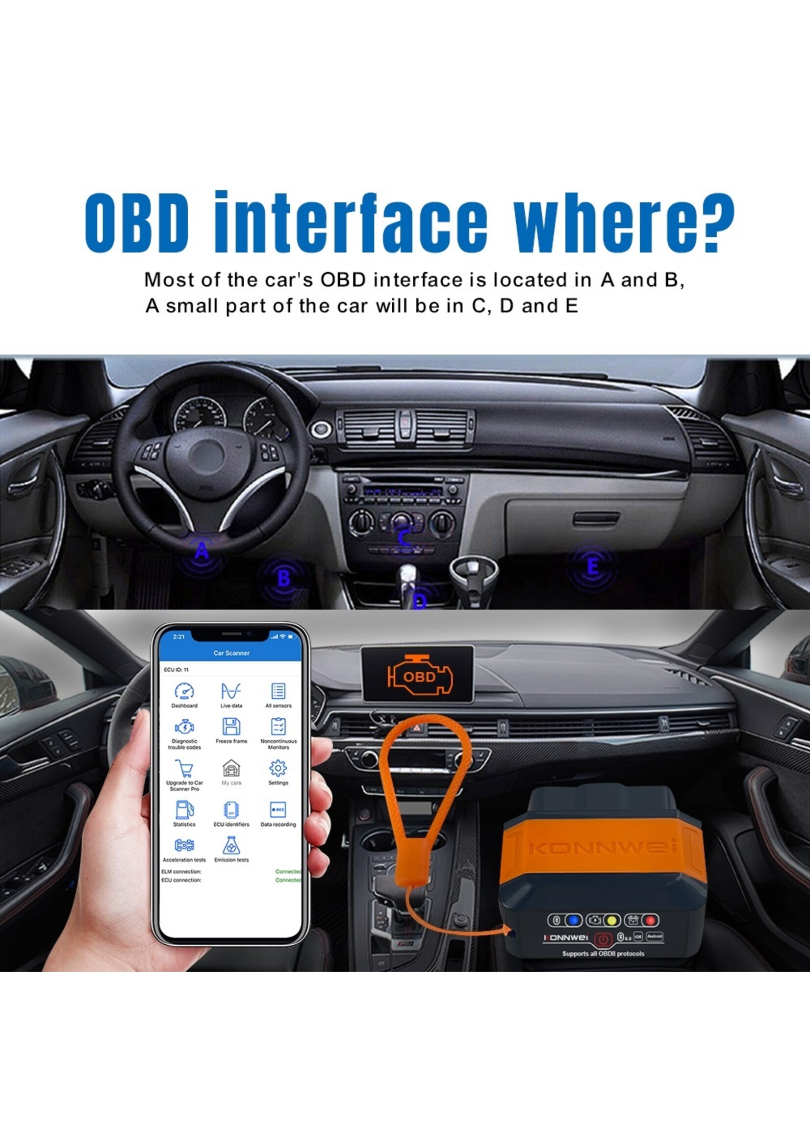 KONNWEI KW906 Bluetooth 5.0 OBD2 Scanner – Universele Auto Diagnose voor Android en iOS