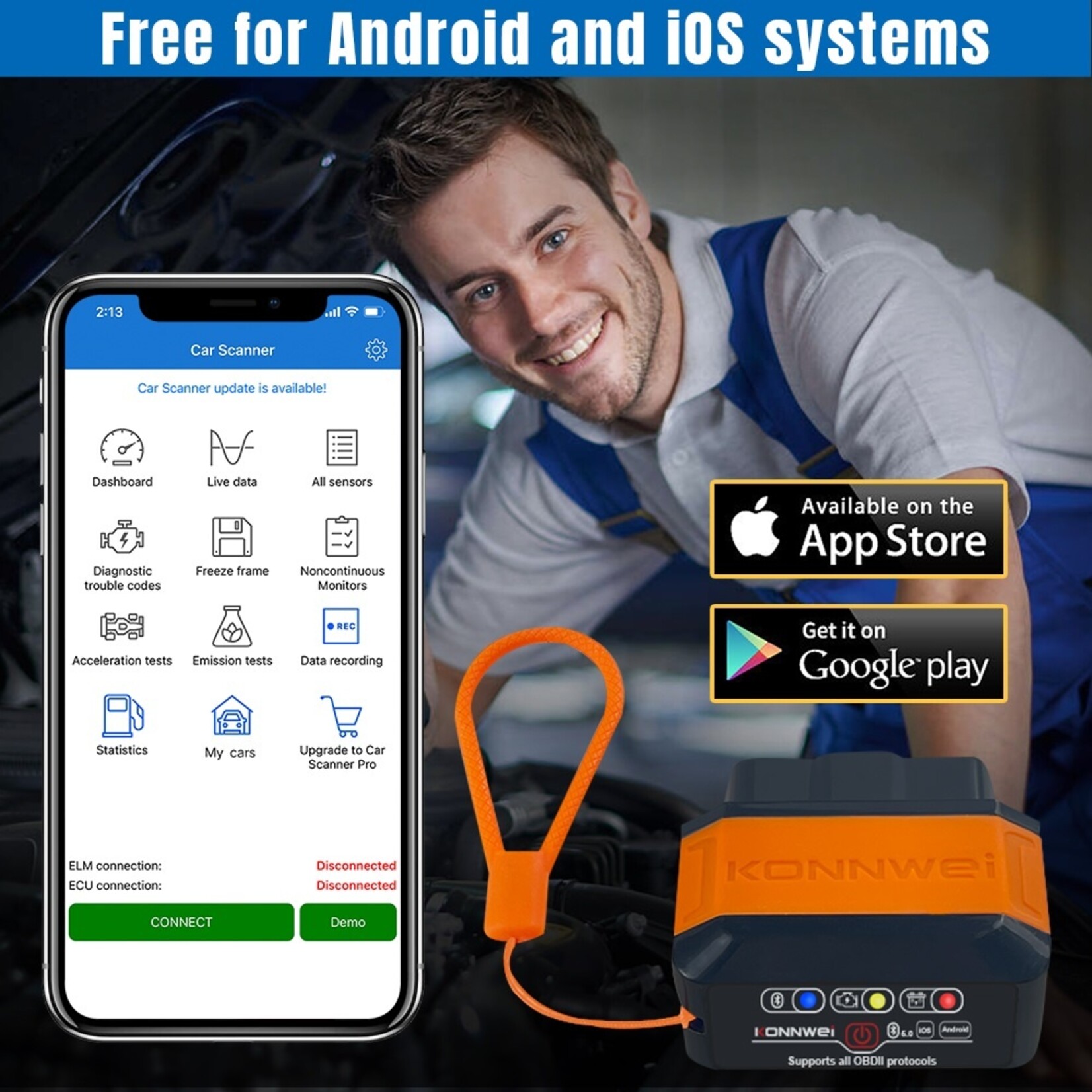 KONNWEI KW906 5.0 auto obd2 scanner voor universele auto Via Bluetooth Android en iOS