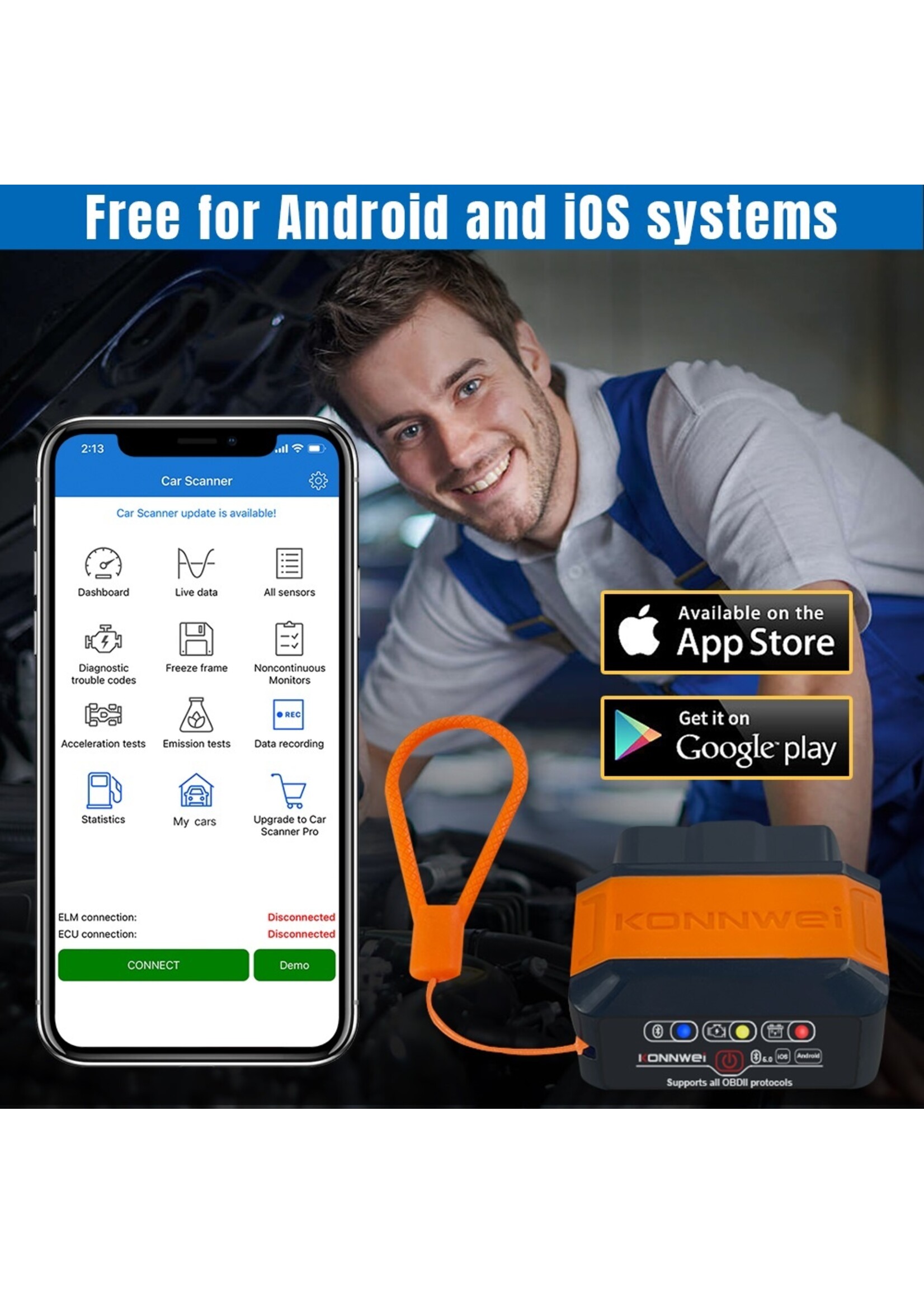 KONNWEI KW906 Bluetooth 5.0 OBD2 Scanner – Universele Auto Diagnose voor Android en iOS