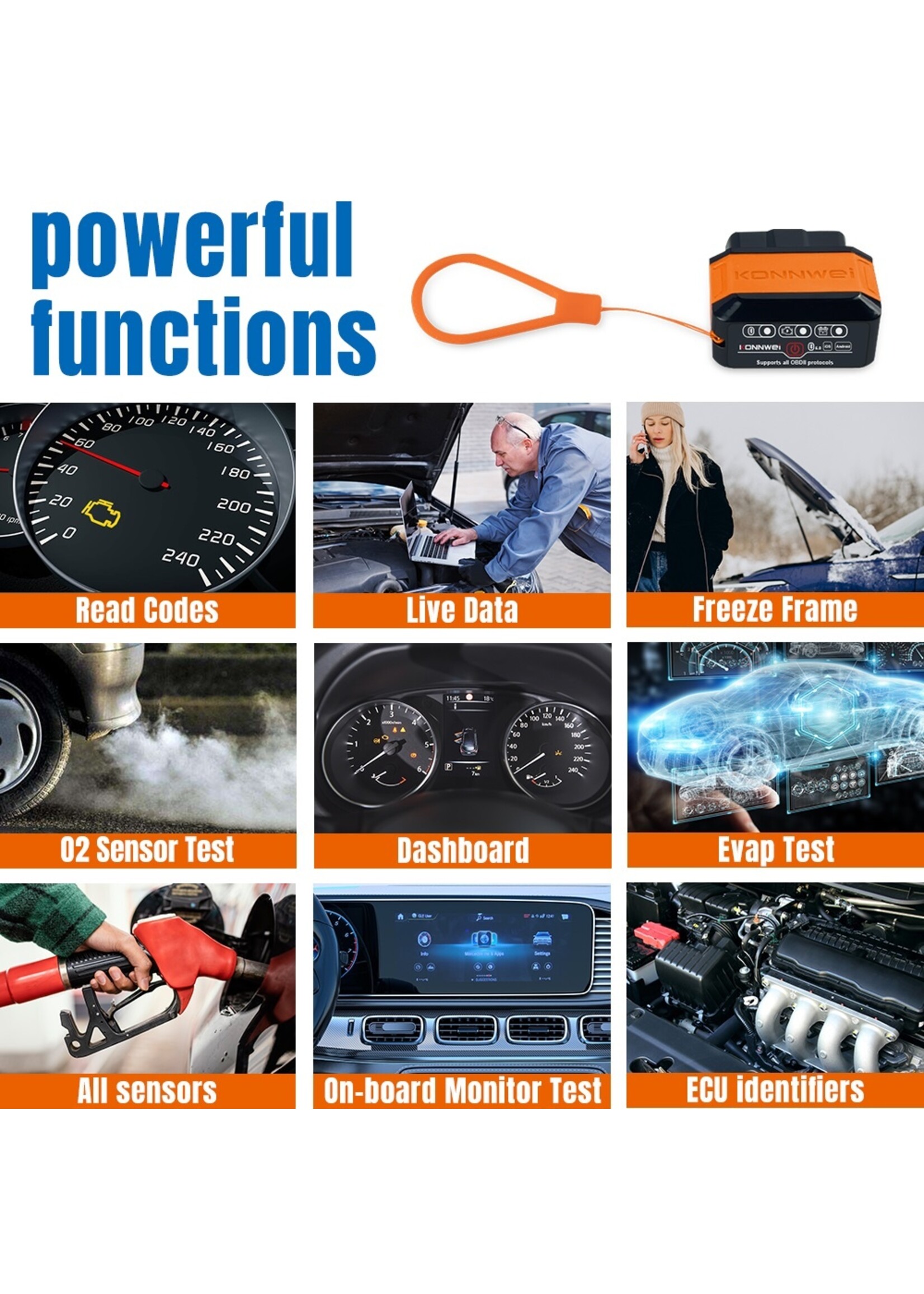 KONNWEI KW906 Bluetooth 5.0 OBD2 Scanner – Universele Auto Diagnose voor Android en iOS