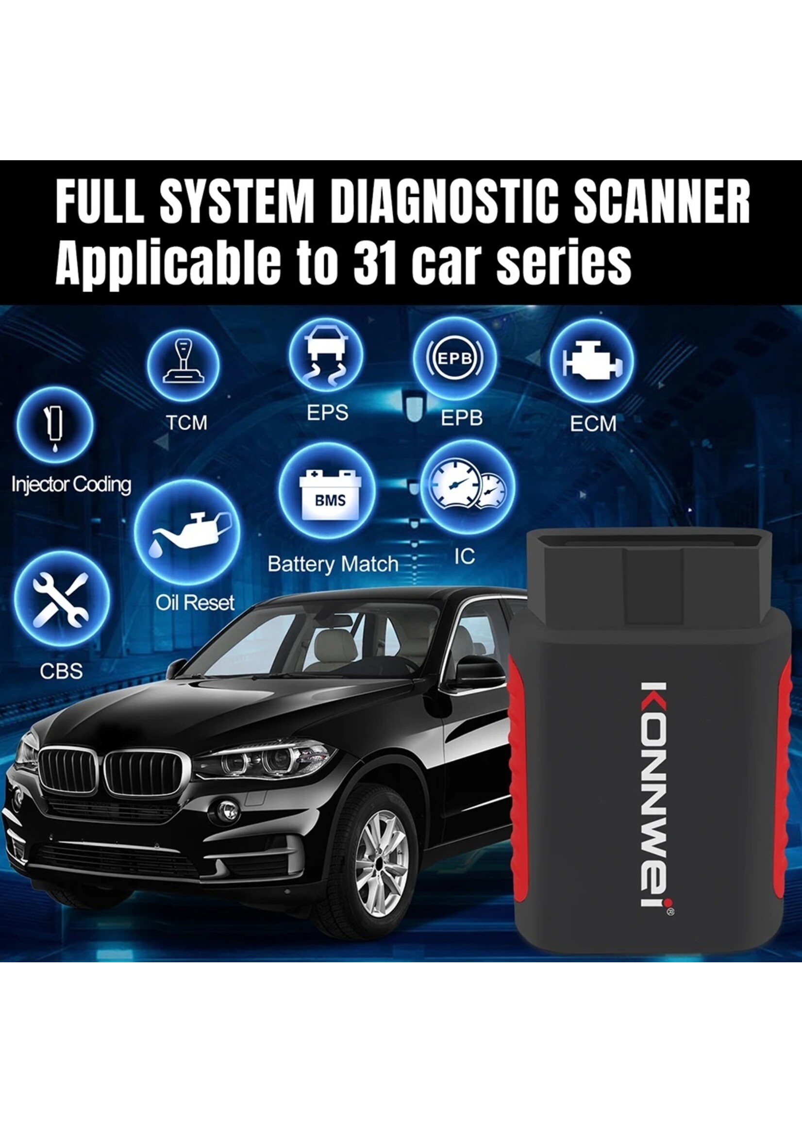 KONNWEI KONNWEI KDIAG Auto Volledige Systeemdiagnose – ABS, Airbag, Remblok en Multifunctionele OBD2-Scanner
