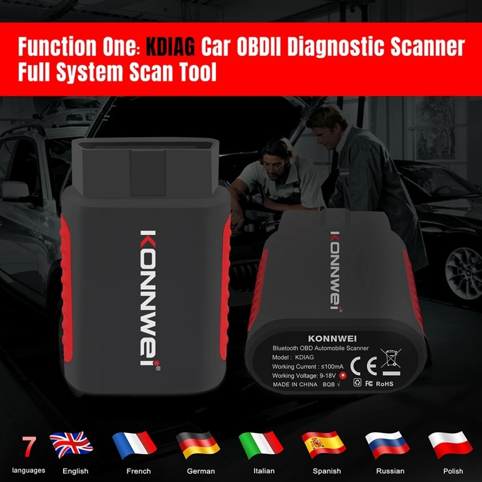 KONNWEI KONNWEI KDIAG Auto Volledige Systeemdiagnose – ABS, Airbag, Remblok en Multifunctionele OBD2-Scanner
