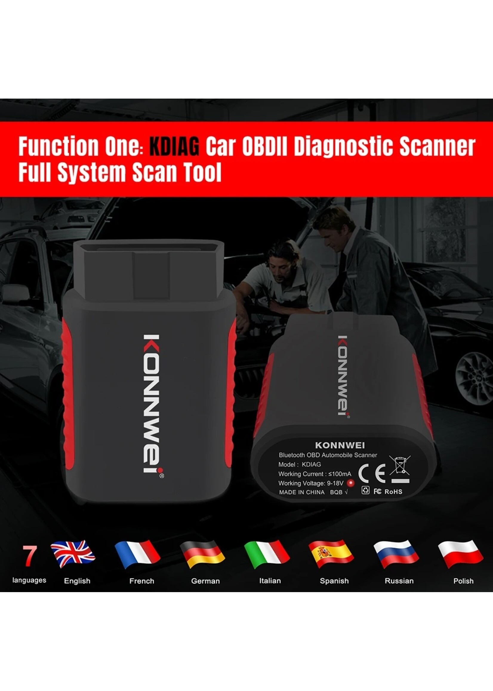 KONNWEI KONNWEI KDIAG Auto Volledige Systeemdiagnose – ABS, Airbag, Remblok en Multifunctionele OBD2-Scanner