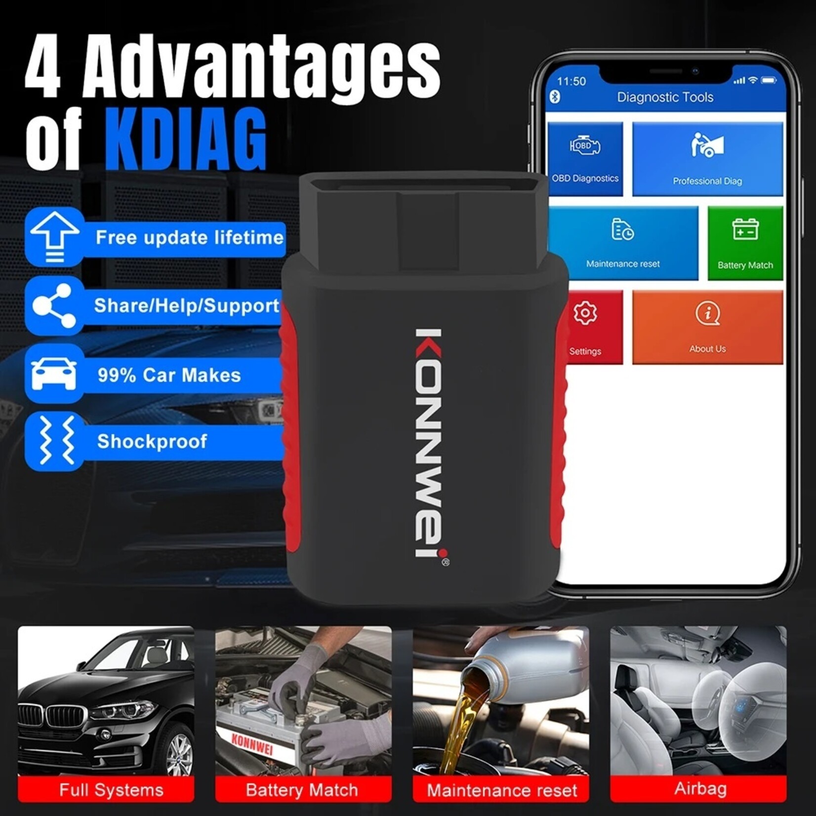 KONNWEI KONNWEI KDIAG auto volledig systeem diagnostisch instrument ABS airbag remblok multifunctioneel diagnostische scanner