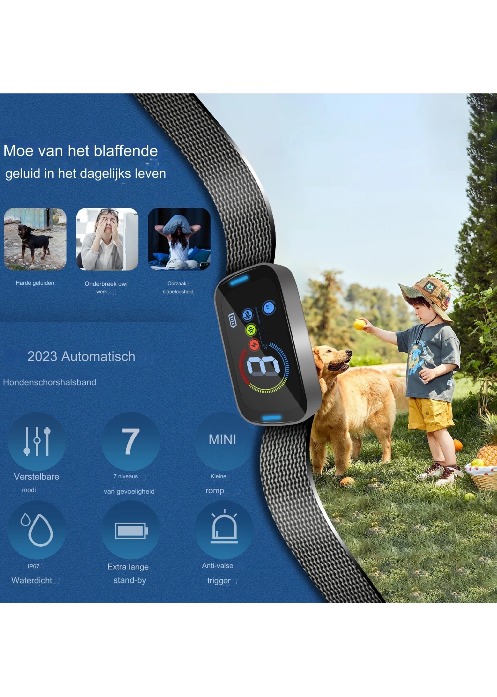 Ultrasone huisdierblafcontroller met kleurenscherm – Antiblafband met kleurenscherm