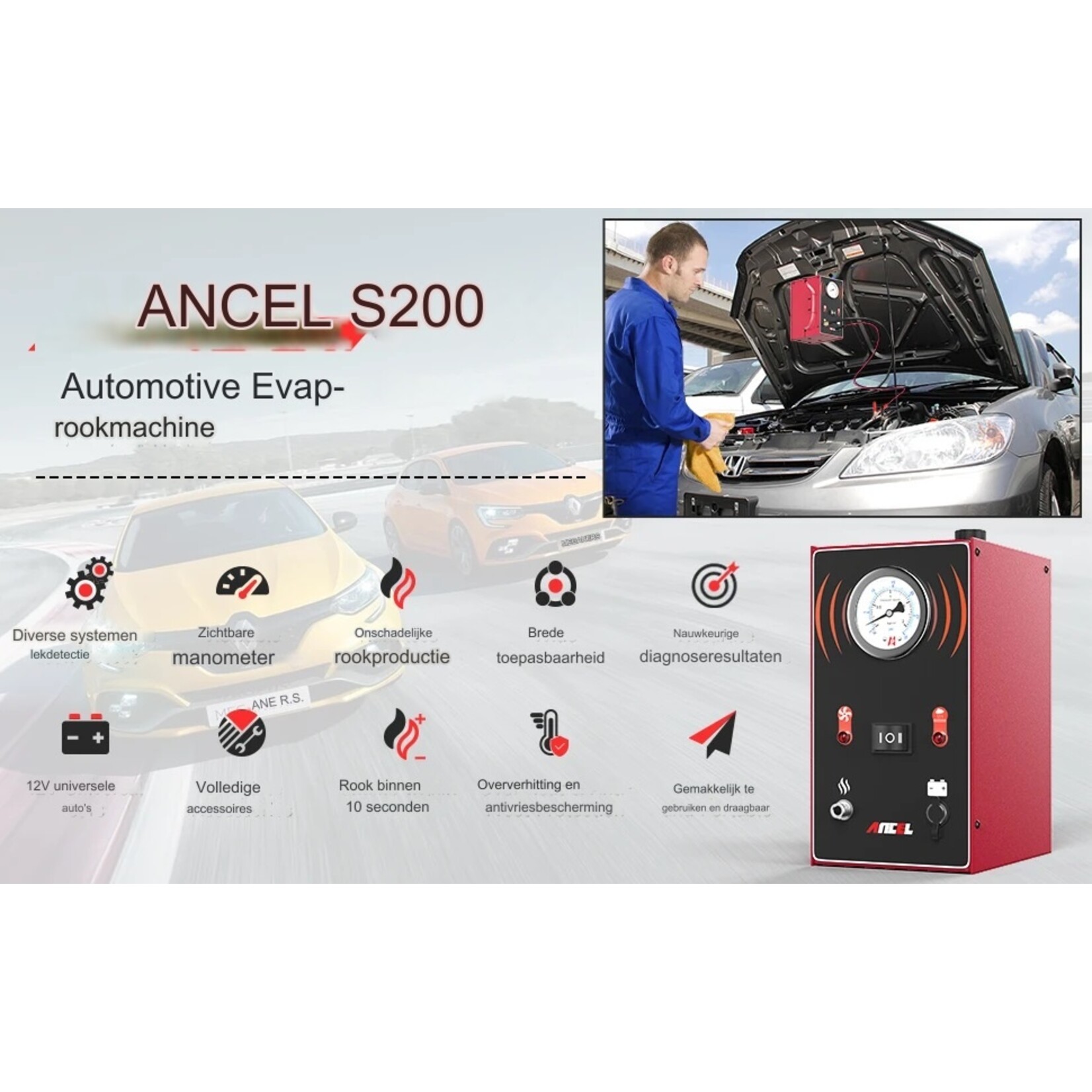 Ancel ANCEL S200 Auto Rooklekdetector Automotive EVAP Lekkage Gaslekkage Locator Olieleiding Generator Diagnostic Tool