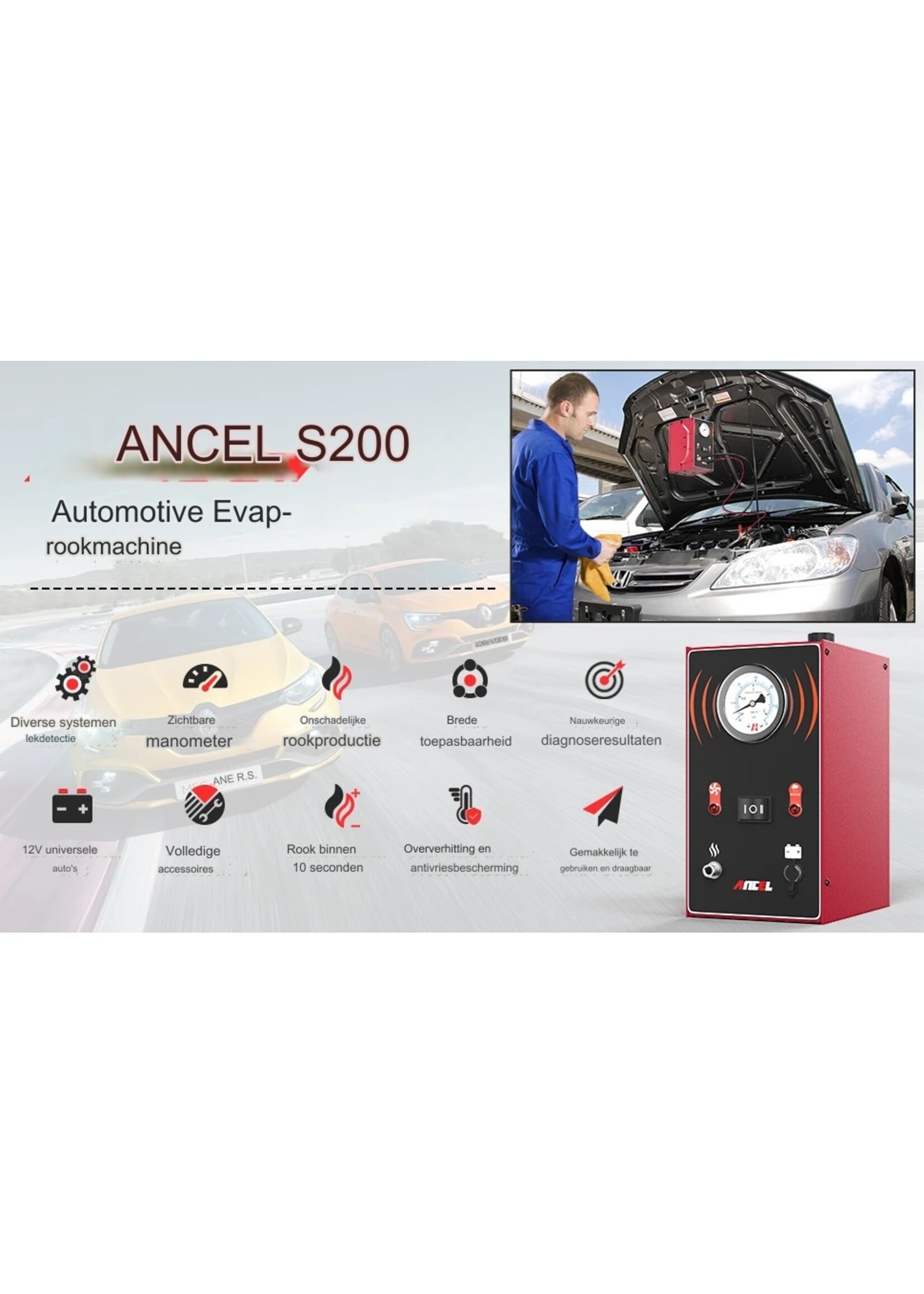 Ancel ANCEL S200 Auto Rooklekdetector Automotive EVAP Lekkage Gaslekkage Locator Olieleiding Generator Diagnostic Tool