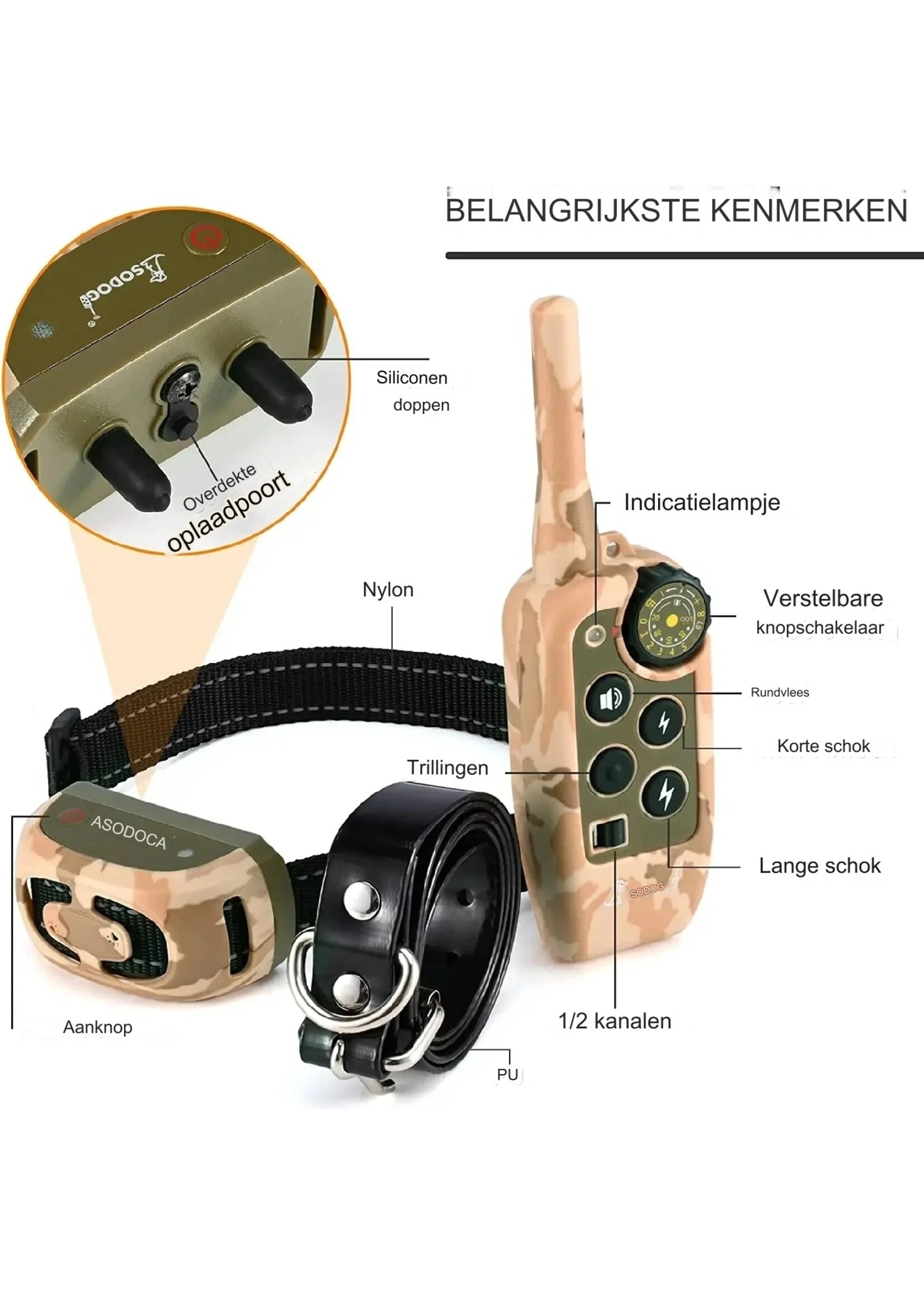 SODOG Trainingshalsband voor honden Afstandsbediening 300m Waterdichte oplaadbare blafstopper voor huisdieren Controle trainingshalsband voor 1 of 2 honden (zie dropdown Menu)