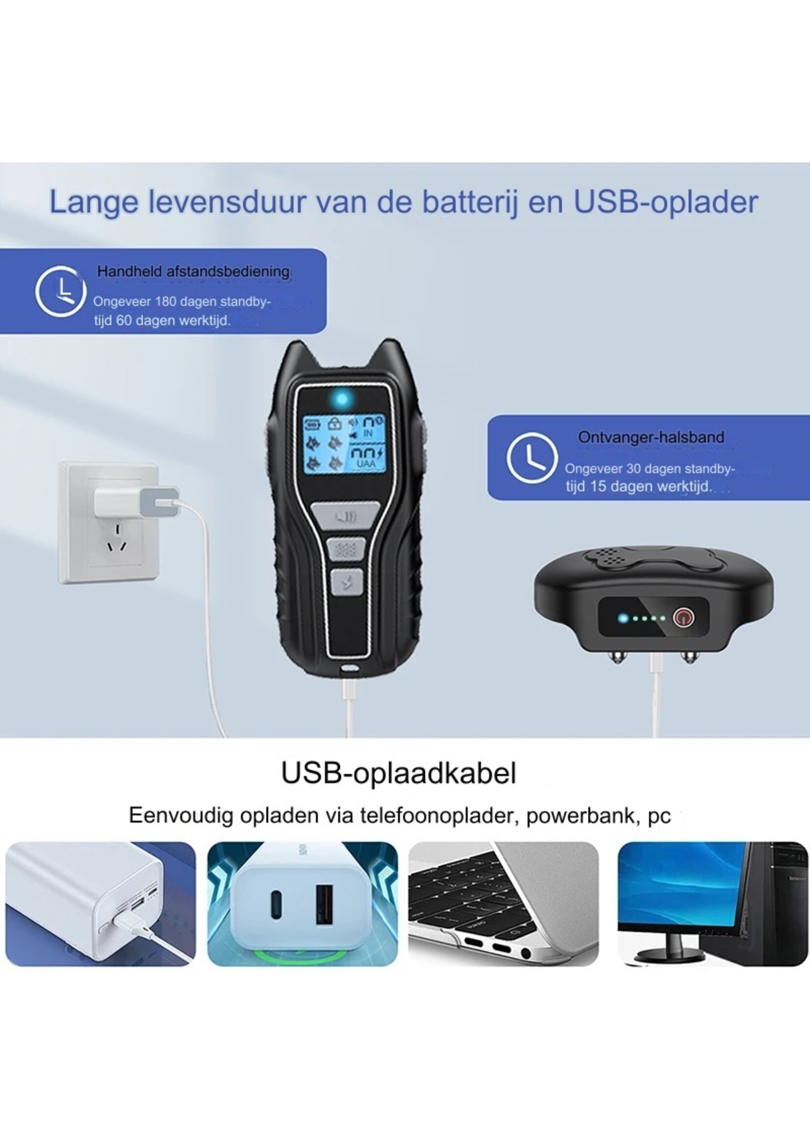 Oplaadbare elektrische halsband hondentrainingshalsband met afstandsbediening