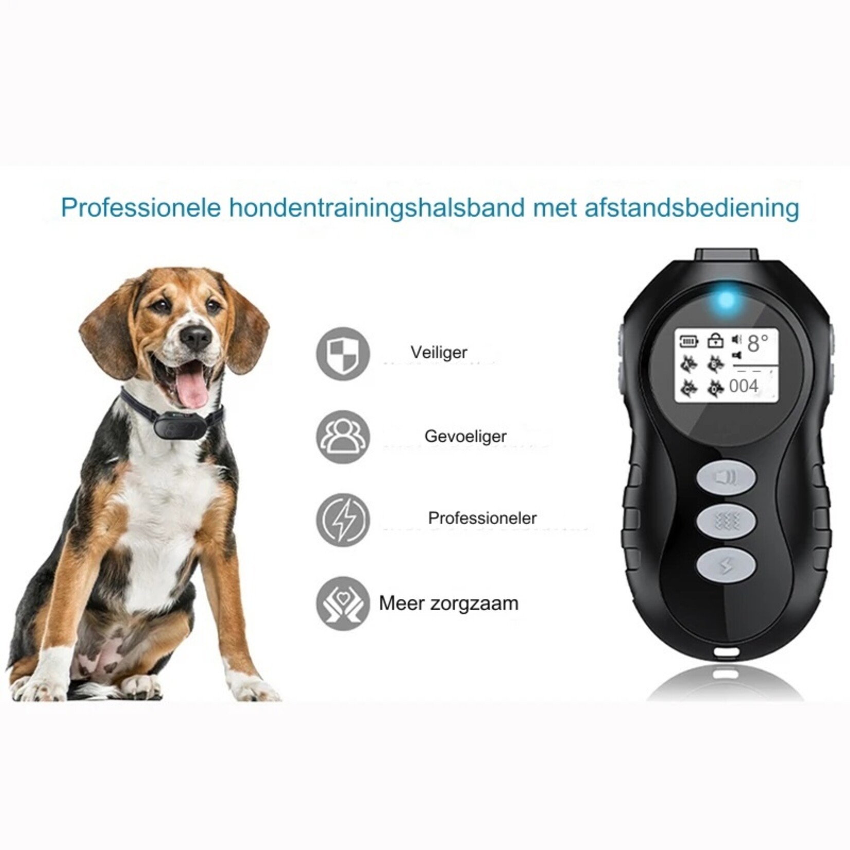 Oplaadbare elektrische hondentrainingshalsband met afstandsbediening voor kleine, middelgrote en grote honden met zaklamp Pieptoon Trillingsschokmodi