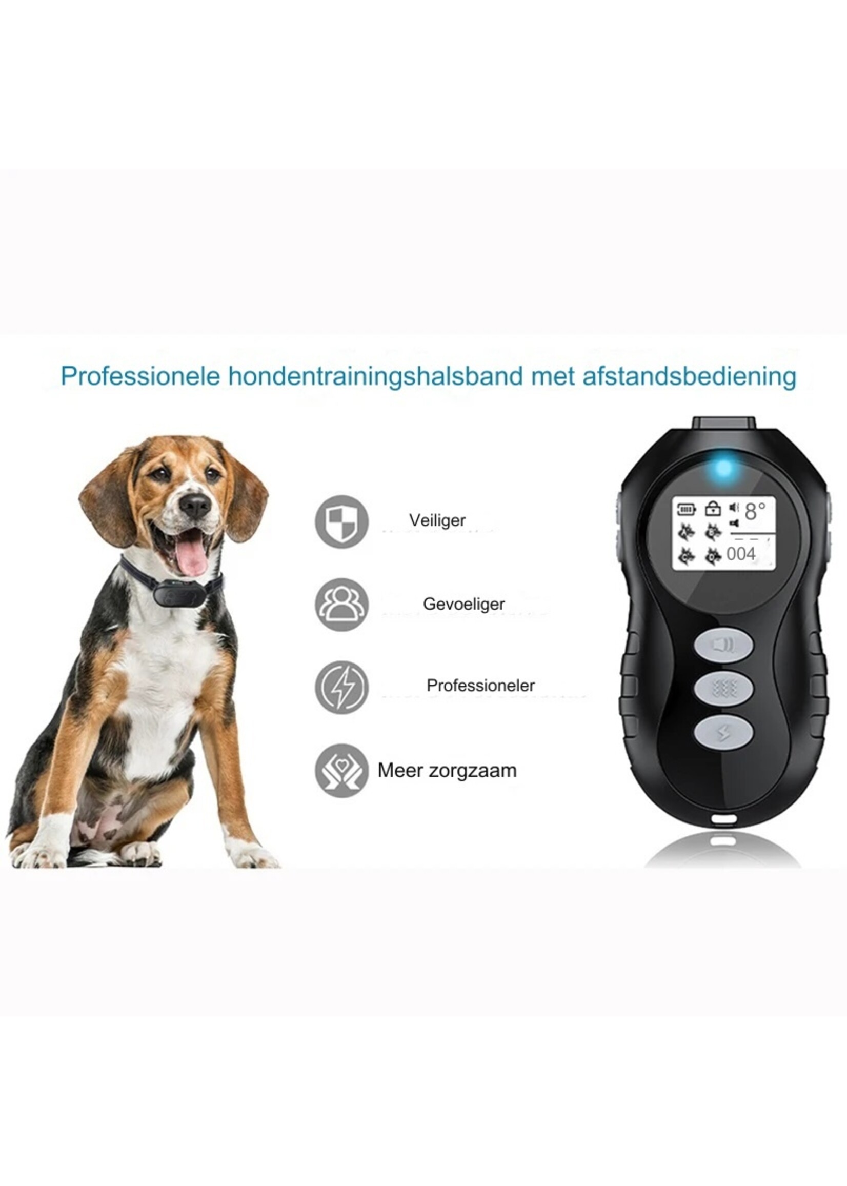 Oplaadbare elektrische hondentrainingshalsband met afstandsbediening voor kleine, middelgrote en grote honden met zaklamp Pieptoon Trillingsschokmodi
