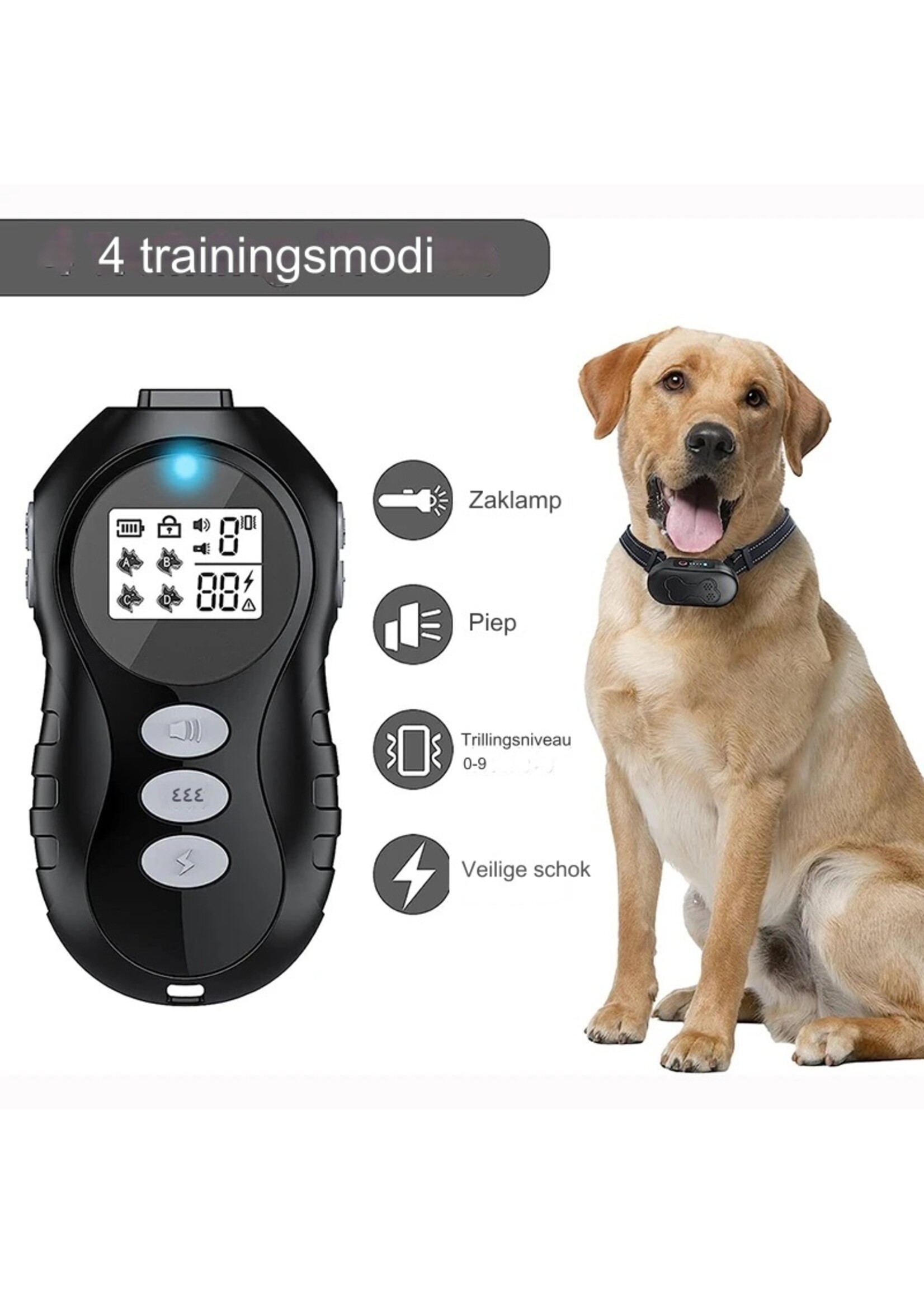 Oplaadbare elektrische hondentrainingshalsband met afstandsbediening voor kleine, middelgrote en grote honden met zaklamp Pieptoon Trillingsschokmodi