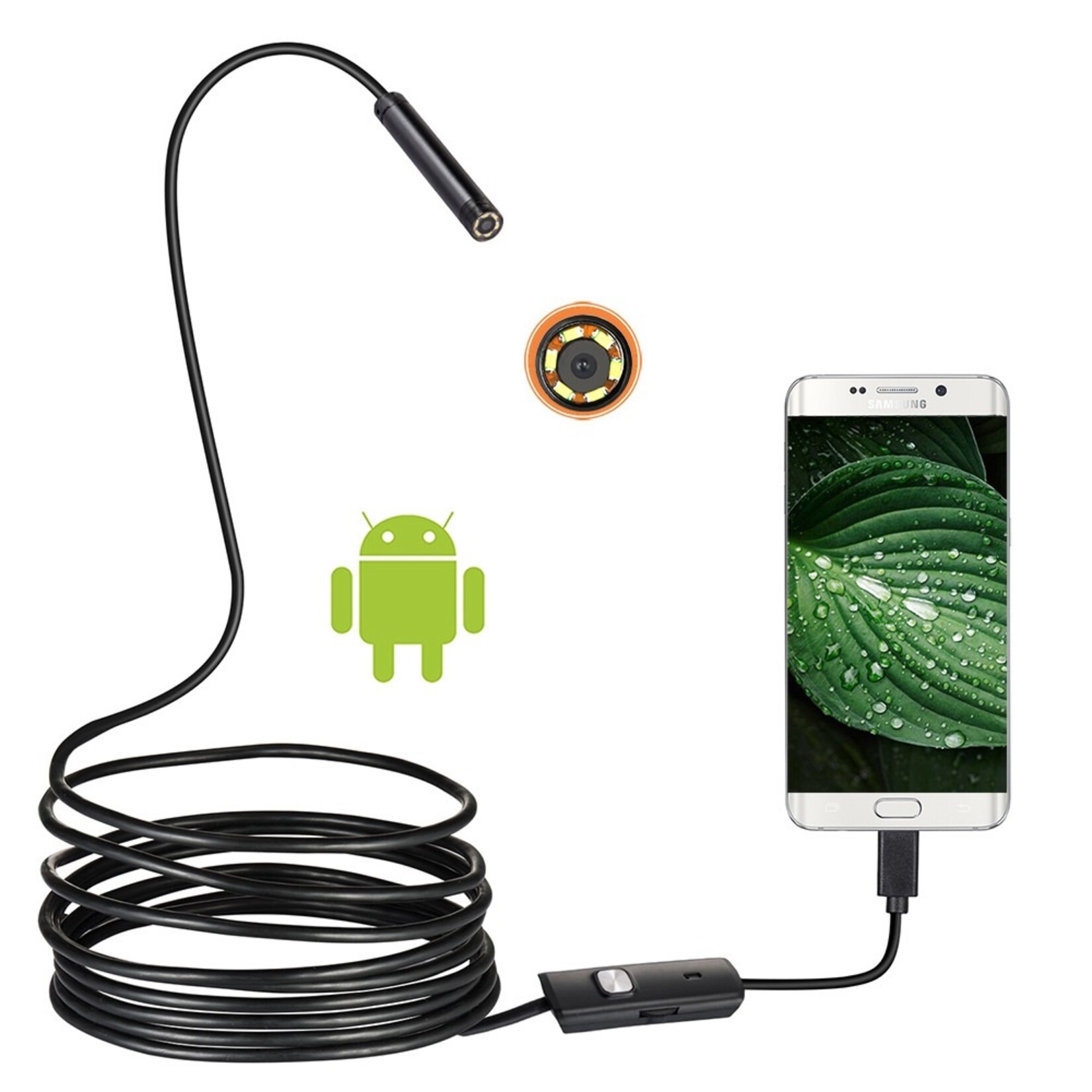 Harde kabel Micro USB Endoscoop LED  - Inspectiecamera - Android telefoon – Diverse lengte kabels. 7 mm Camera Diameter