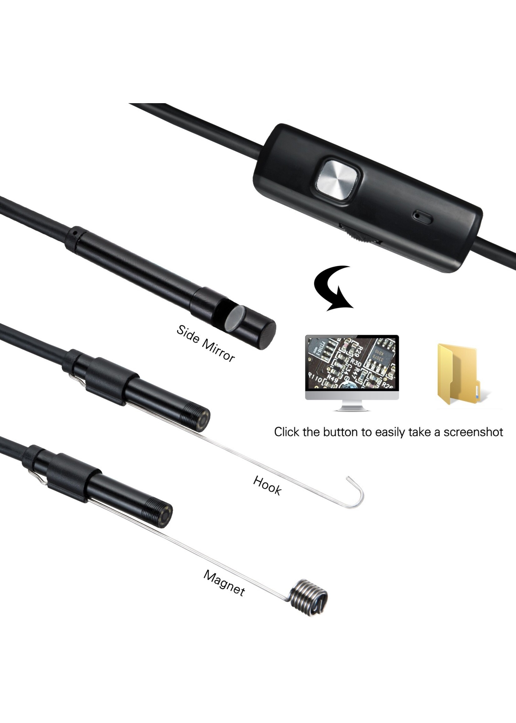 Harde kabel Micro USB Endoscoop LED  - Inspectiecamera - Voor Android telefoon – Diverse lengte kabels. 7 mm Camera Diameter