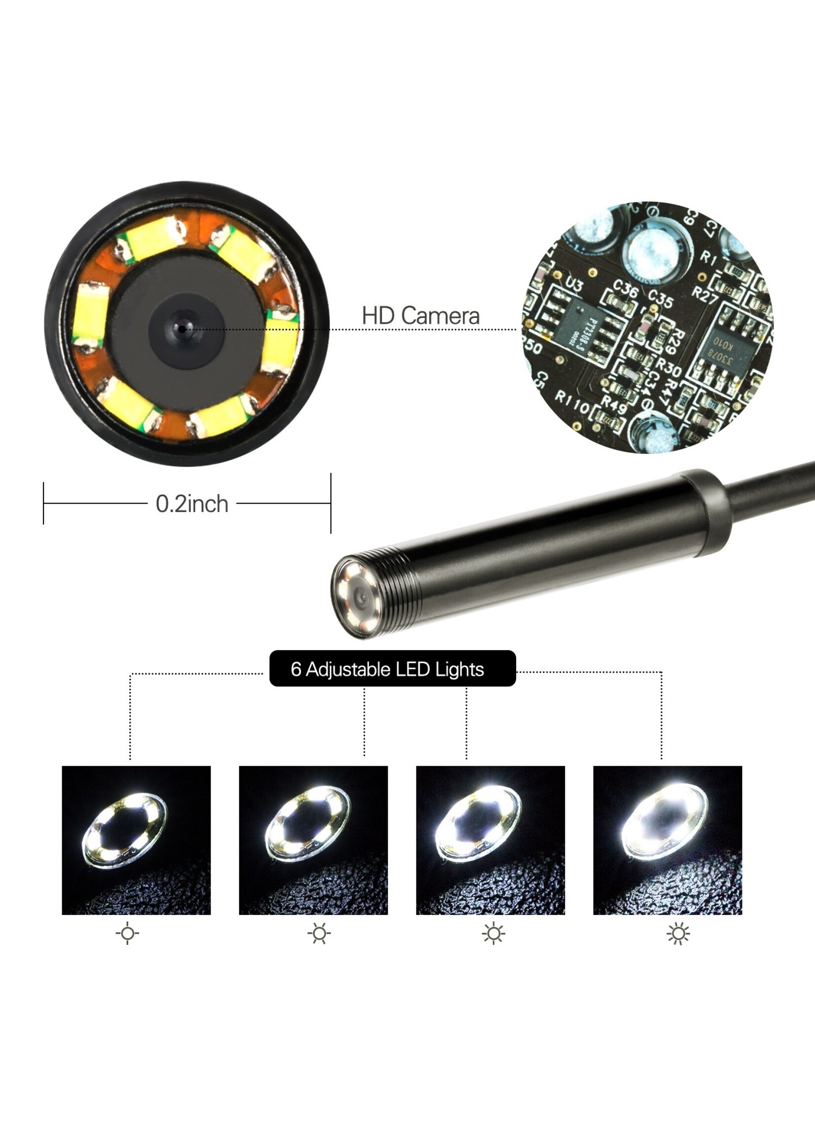 Harde kabel Micro USB Endoscoop LED  - Inspectiecamera - Voor Android telefoon – Diverse lengte kabels. 7 mm Camera Diameter