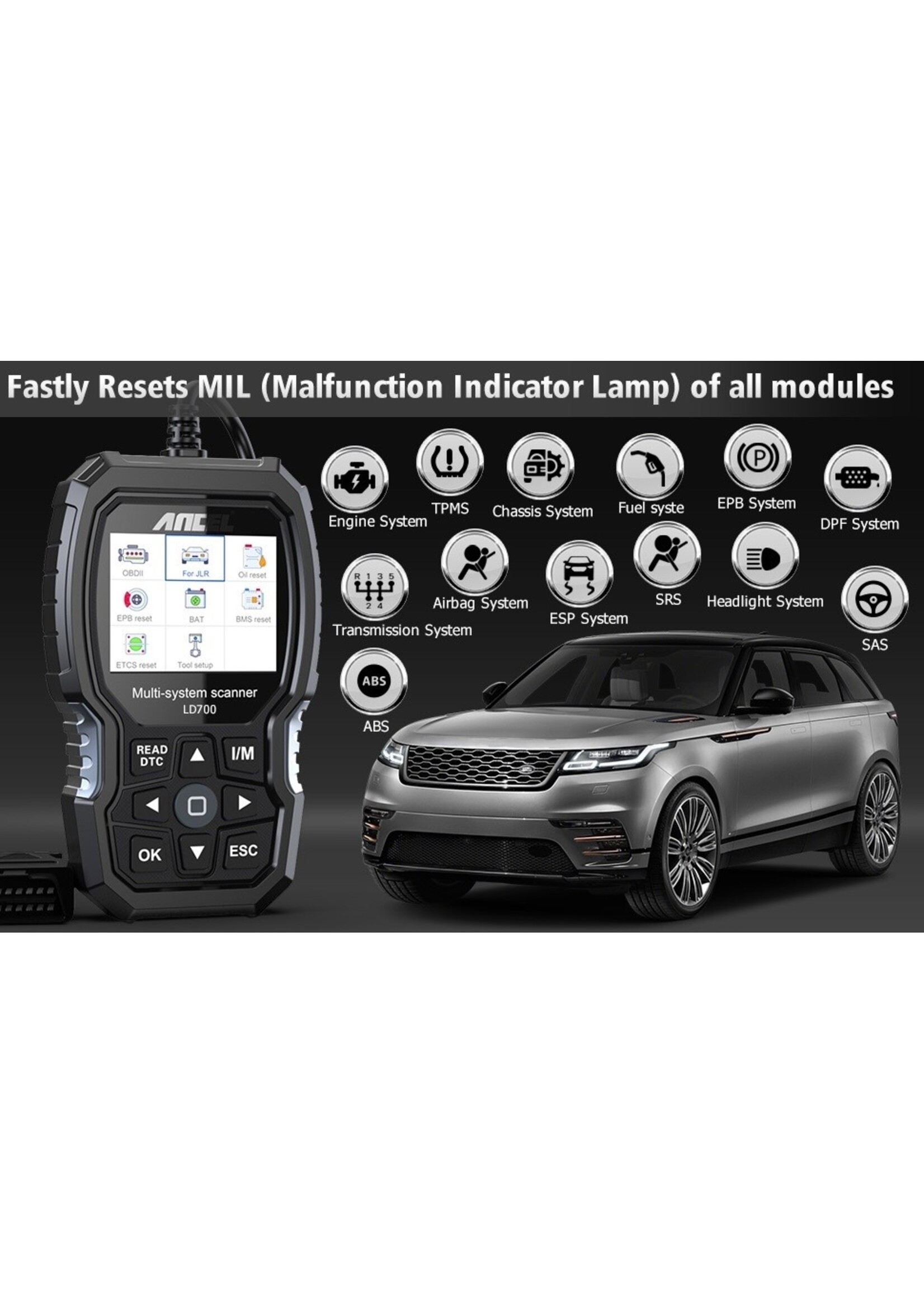Ancel Ancel LD700 OBD2 Scanner voor Land Rover en Jaguar. OBDII Code scanner Diagnostic Scan Tool Check Engine ABS TPMS olie Reset