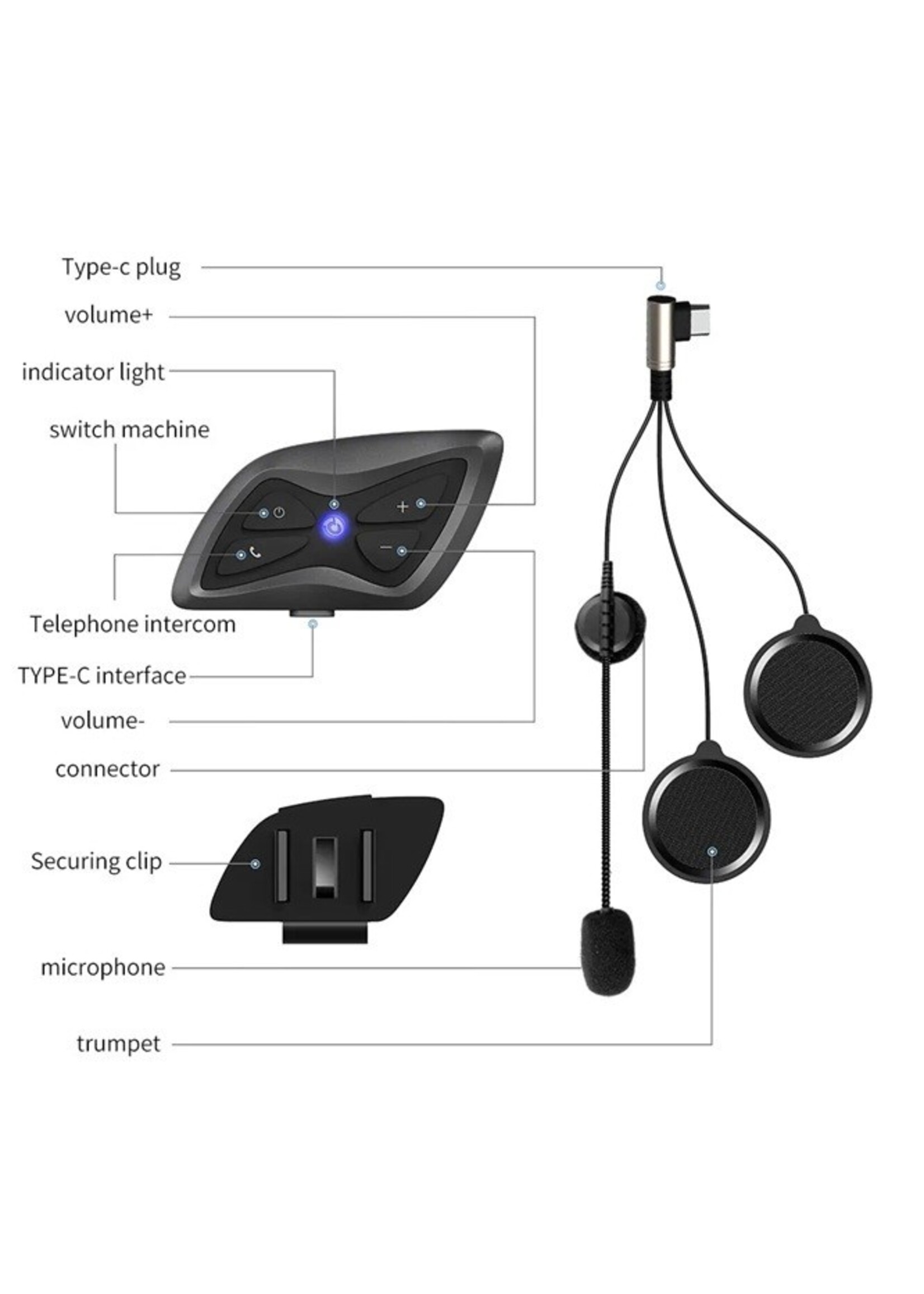 Teleheer Motorfiets Intercom IP65 Waterdicht HiFi Geluid Lange standtijd Bluetooth-compatibele 5.1 Motorhelm Headset voor Fietsen