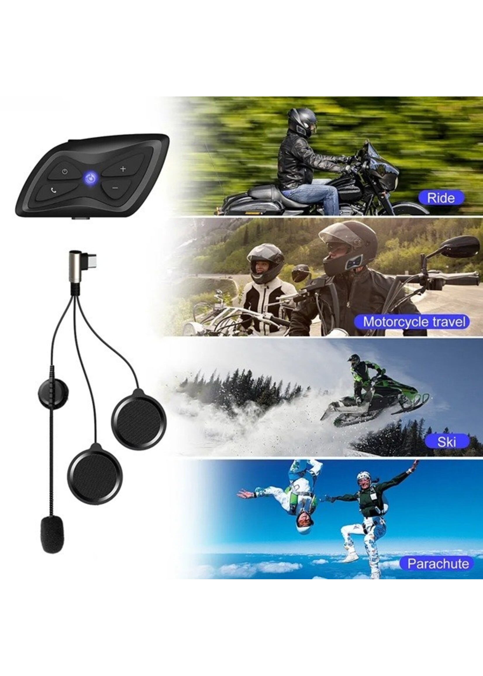 Teleheer Motorfiets Intercom IP65 Waterdicht HiFi Geluid Lange standtijd Bluetooth-compatibele 5.1 Motorhelm Headset voor Fietsen