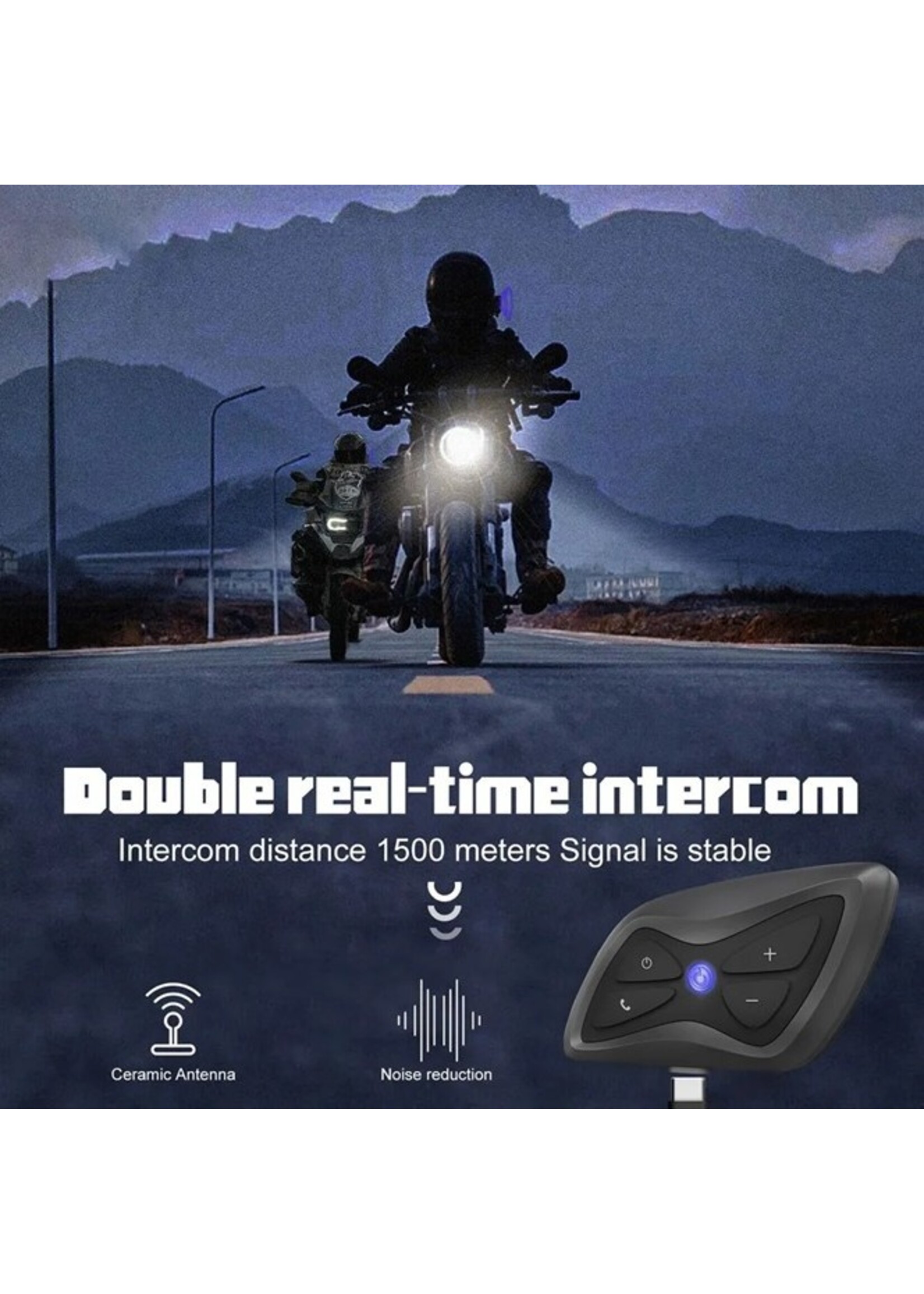 Teleheer Motorfiets Intercom IP65 Waterdicht HiFi Geluid Lange standtijd Bluetooth-compatibele 5.1 Motorhelm Headset voor Fietsen