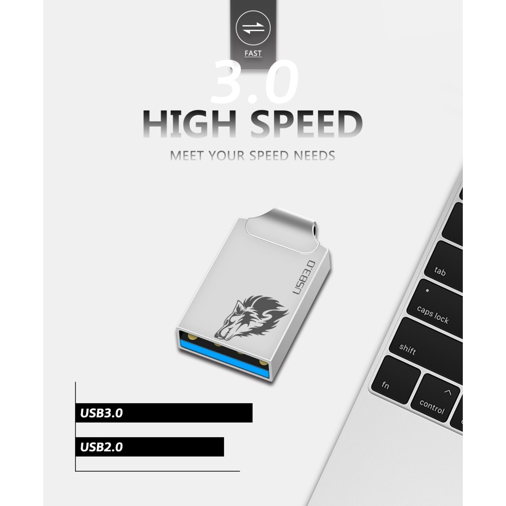 USB 3.0 - 32 GB - USB-stick - Flash Drive – Memory stick - USB flash drive – Kleur: Silver