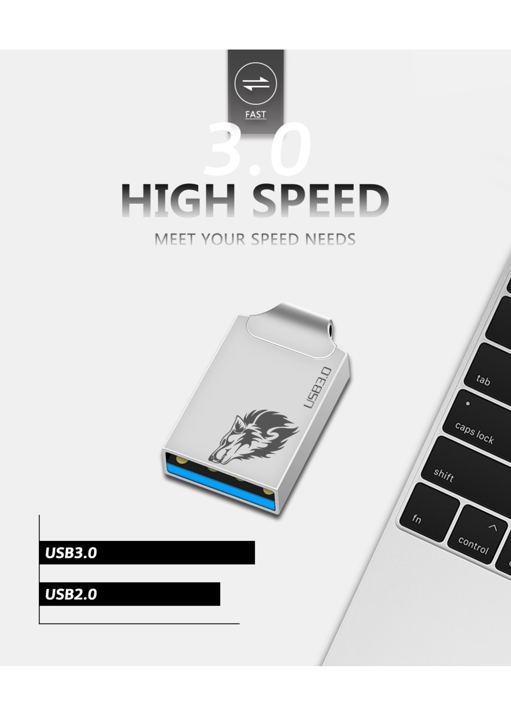 USB 3.0 - 32 GB - USB-stick - Flash Drive – Memory stick - USB flash drive – Kleur: Silver