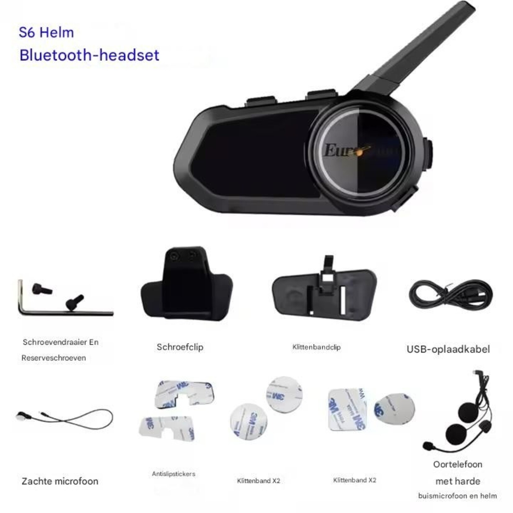 EuroFone S6 Plus Intercom voor helm, motoraccessoires, muziek delen, full duplex, 6 rij-ders, 2000 meter intercomheadset voor rijders
