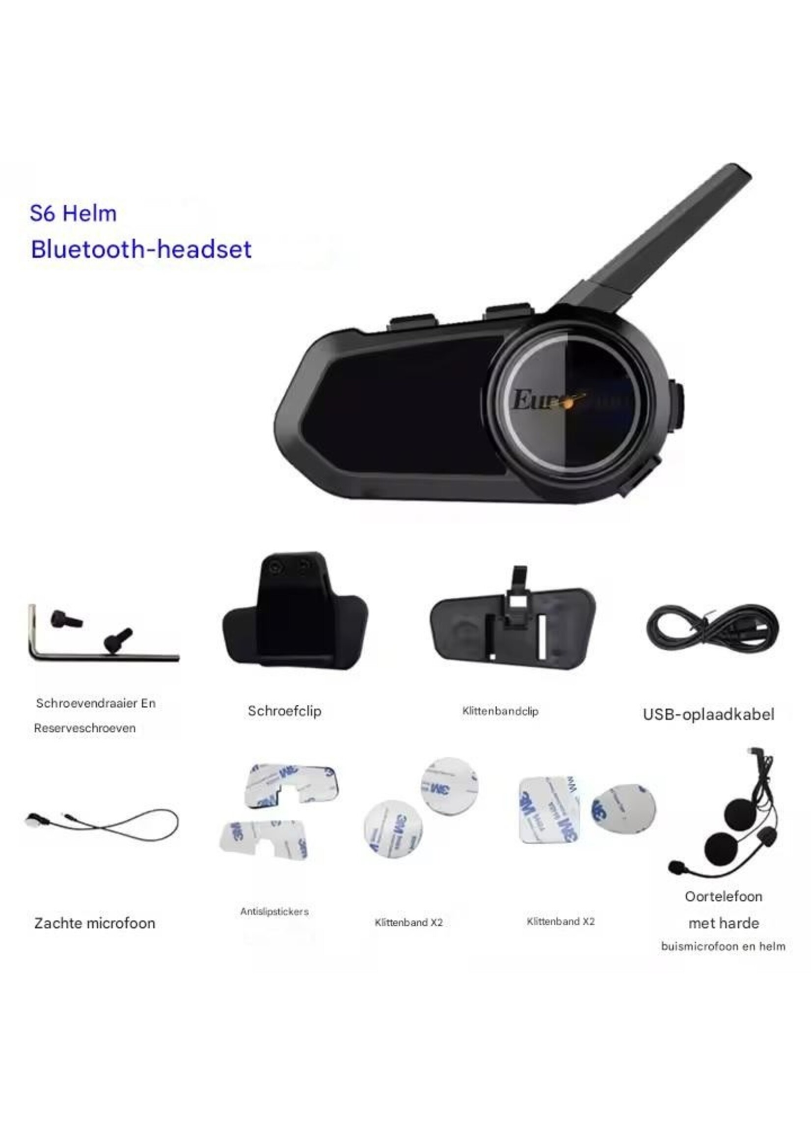 EuroFone S6 Plus Intercom voor helm, motoraccessoires, muziek delen, full duplex, 6 rij-ders, 2000 meter intercomheadset voor rijders