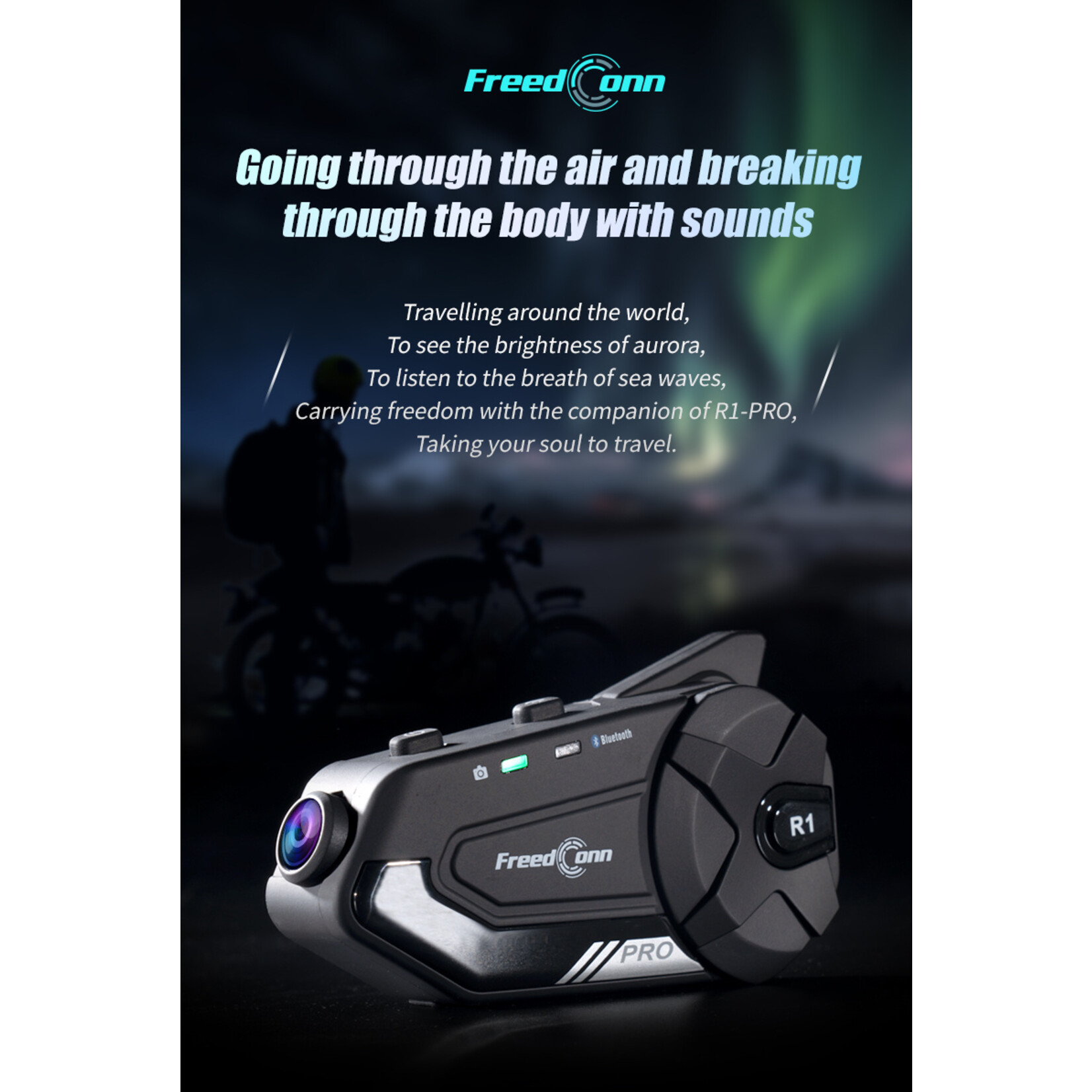 Freedconn R1 Pro Bluetooth Motorfiets Intercom Helm Headset Groepsluidspreker Hoofdtelefoon WiFi App Motor Dash Cam Moto Auto DVR