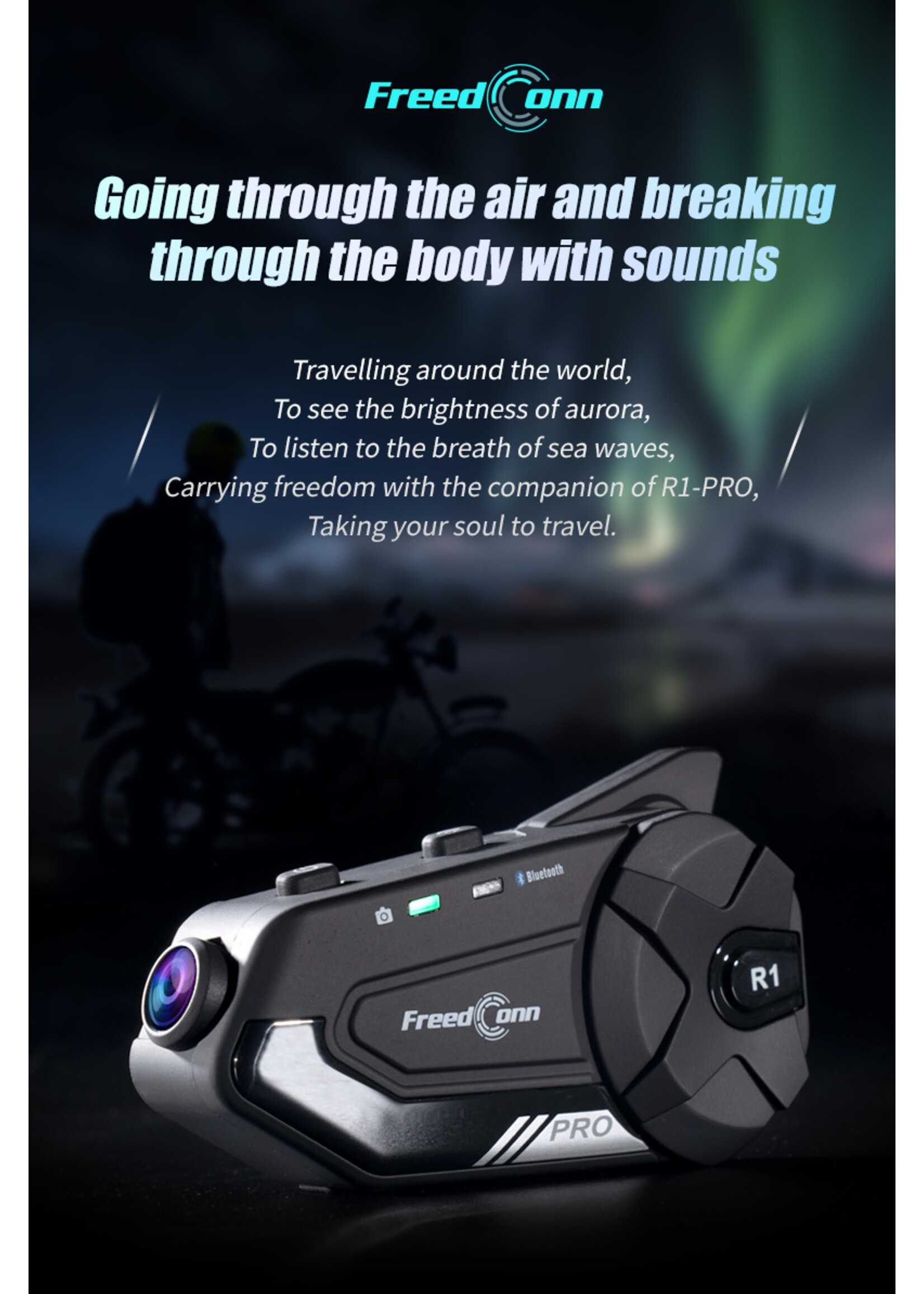 Freedconn R1 Pro Bluetooth Motorfiets Intercom Helm Headset Groepsluidspreker Hoofdtelefoon WiFi App Motor Dash Cam Moto Auto DVR