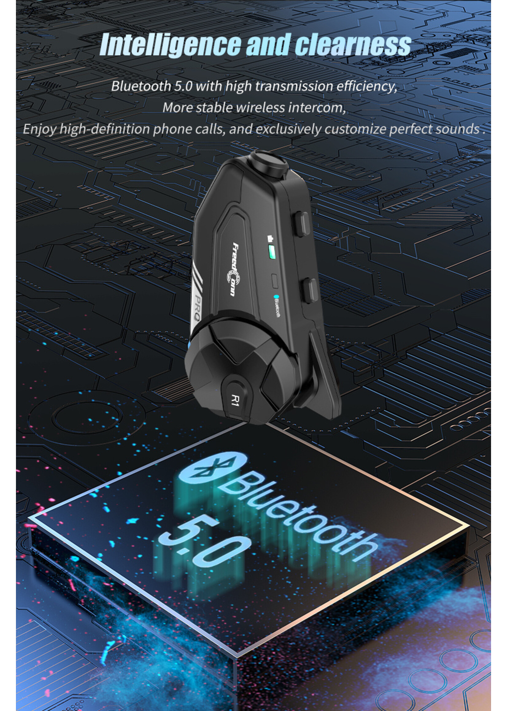 Freedconn R1 Pro Bluetooth Motorfiets Intercom Helm Headset Groepsluidspreker Hoofdtelefoon WiFi App Motor Dash Cam Moto Auto DVR