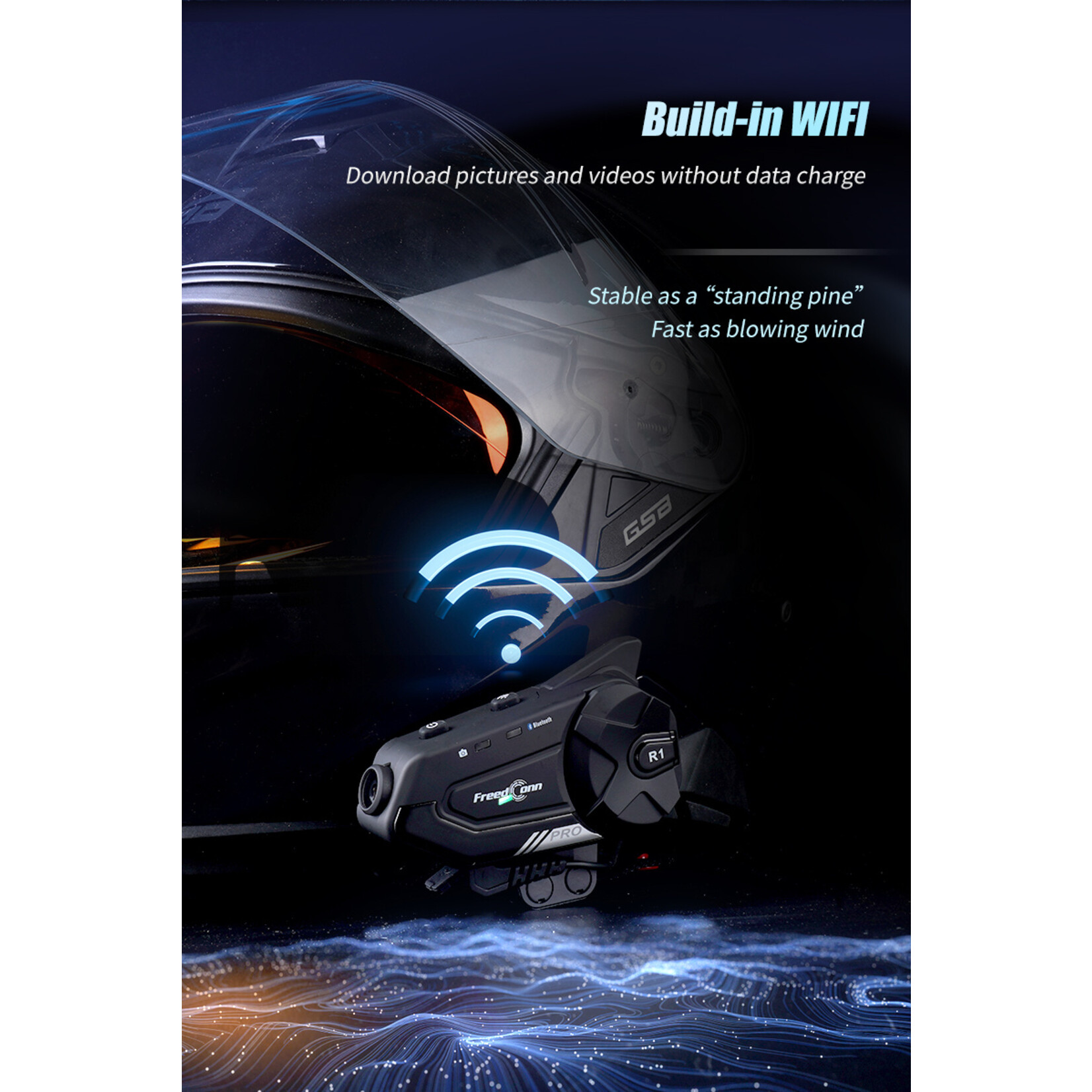 Freedconn R1 Pro Bluetooth Motorfiets Intercom Helm Headset Groepsluidspreker Hoofdtelefoon WiFi App Motor Dash Cam Moto Auto DVR
