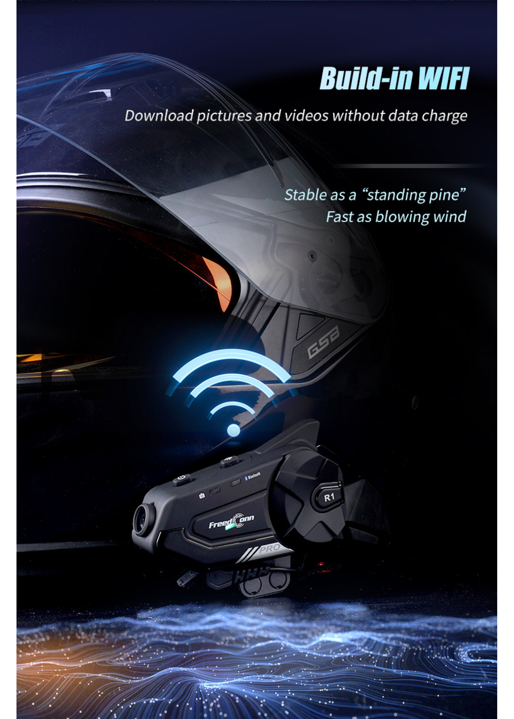 Freedconn R1 Pro Bluetooth Motorfiets Intercom Helm Headset Groepsluidspreker Hoofdtelefoon WiFi App Motor Dash Cam Moto Auto DVR