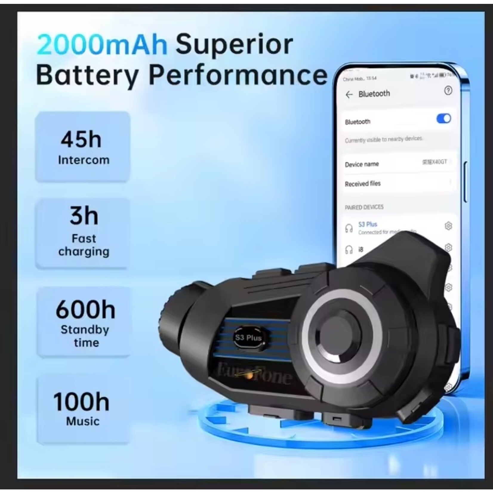 S3 Plus Helm bluetooth intercom headset met 2K camerafunctie videorecorder van goede kwaliteit voor 6 motorrijders