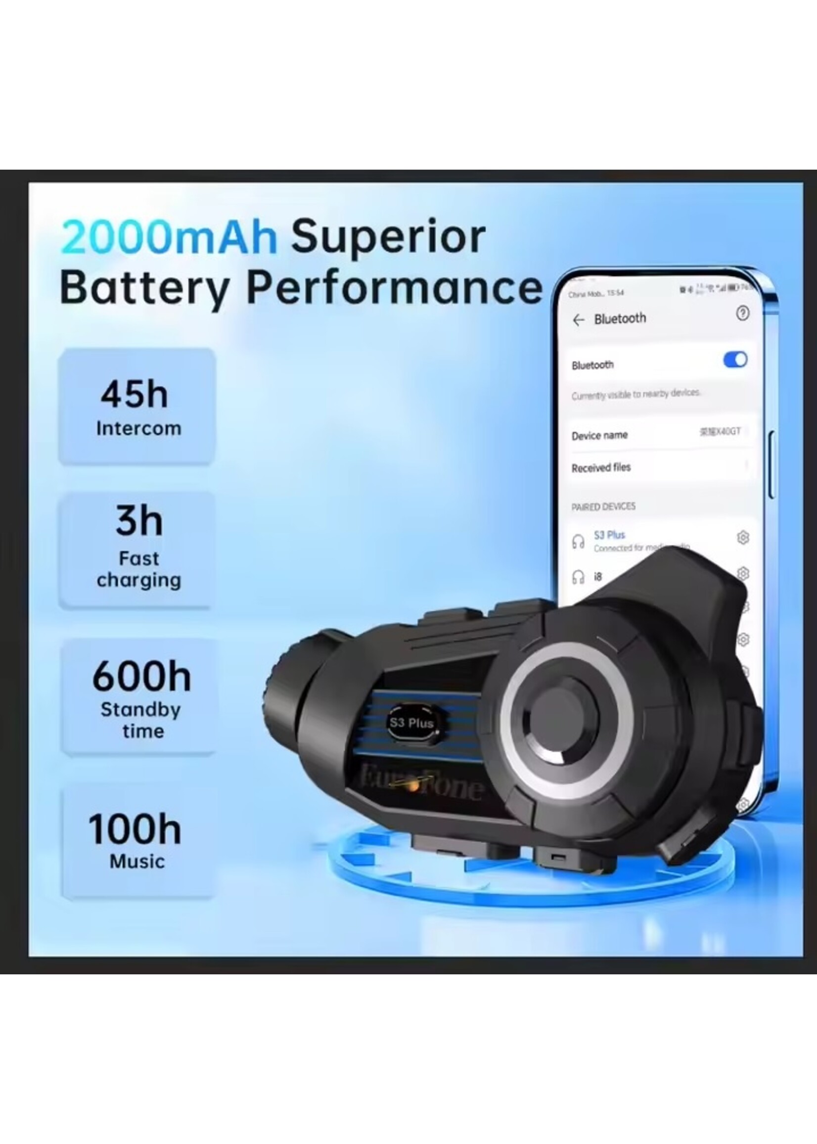 S3 Plus Helm bluetooth intercom headset met 2K camerafunctie videorecorder van goede kwaliteit voor 6 motorrijders