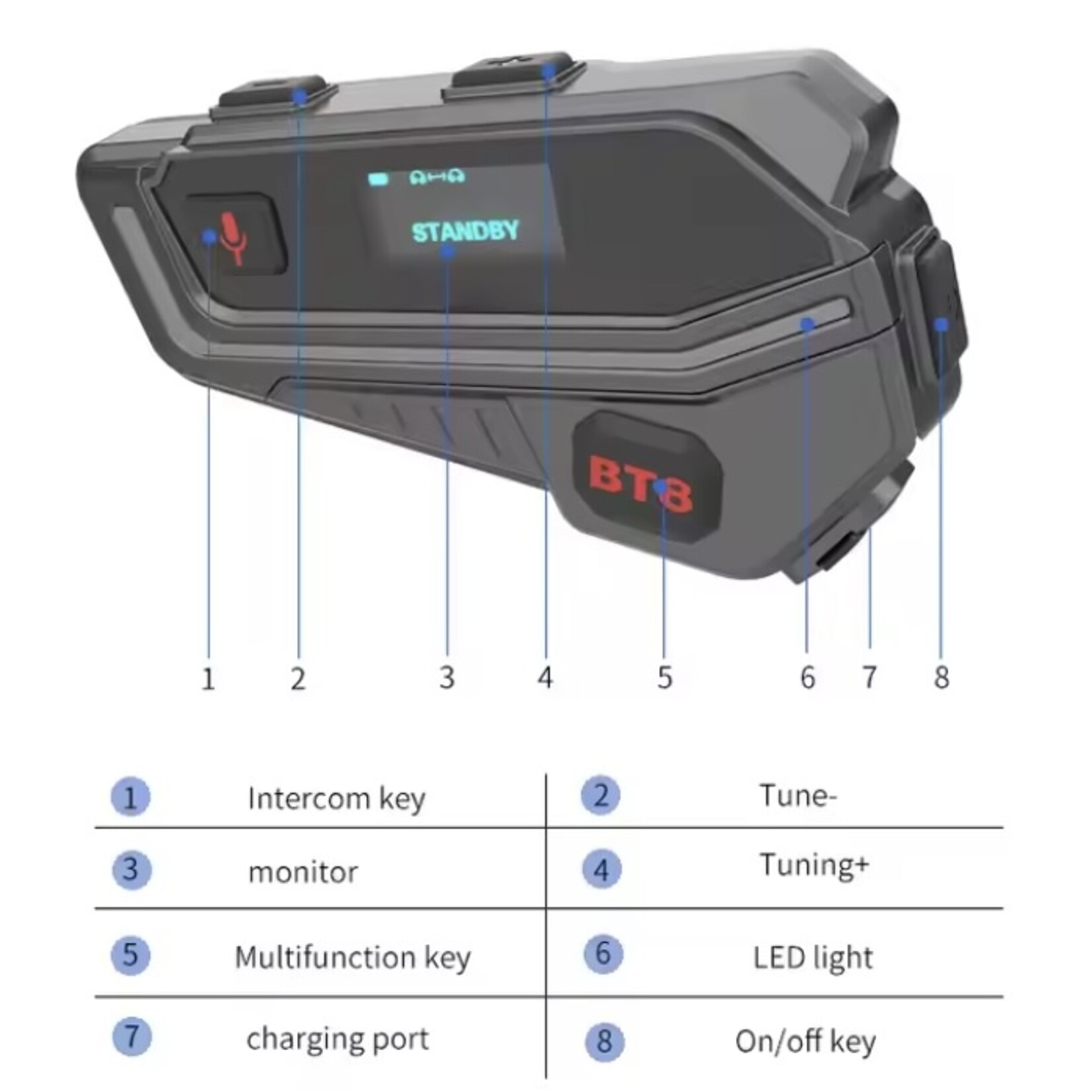 Eurofone BT8 Lange standby-tijd motorhelm Bluetooth intercom headset Moto intercomunicador 6 rijders met gps-spraakbegeleiding