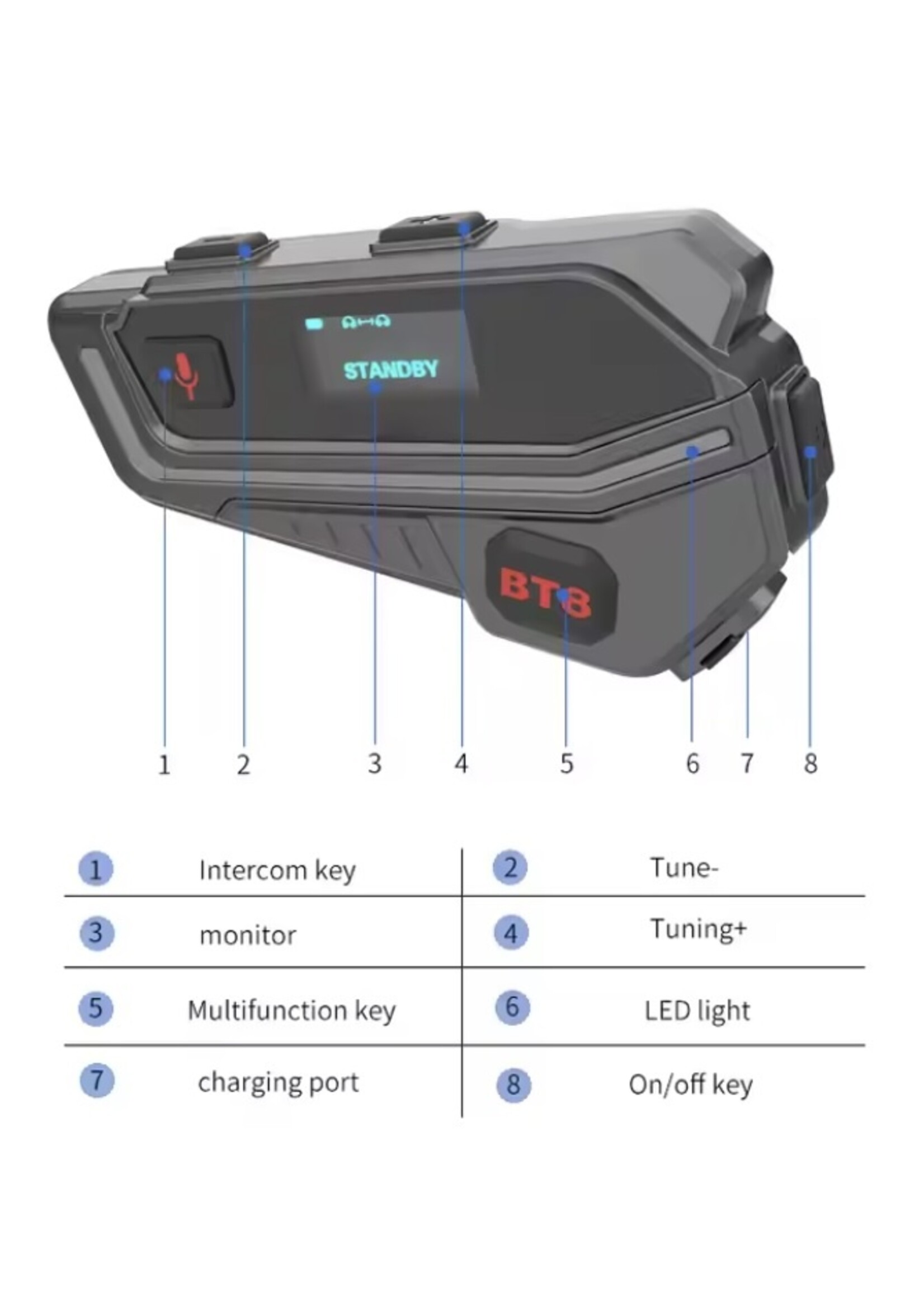 Eurofone BT8 Lange standby-tijd motorhelm Bluetooth intercom headset Moto intercomunicador 6 rijders met gps-spraakbegeleiding