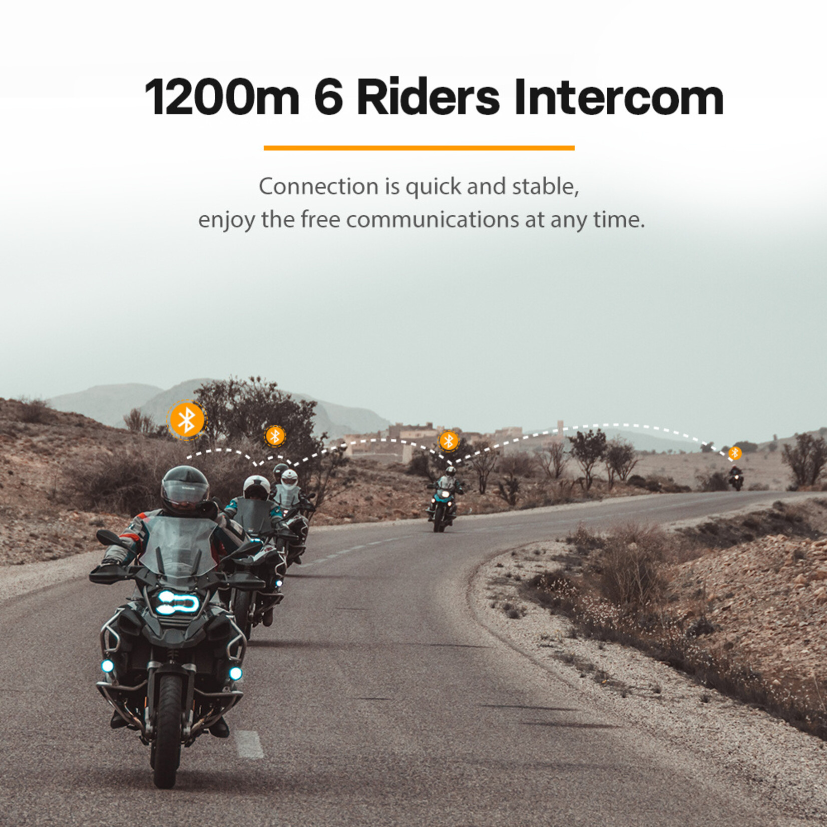 FG Motorhelm Draadloze Intercom Hoofdtelefoon Luidspreker Bluetooth 5.0 Helm Headset 6 Rijders 1200m