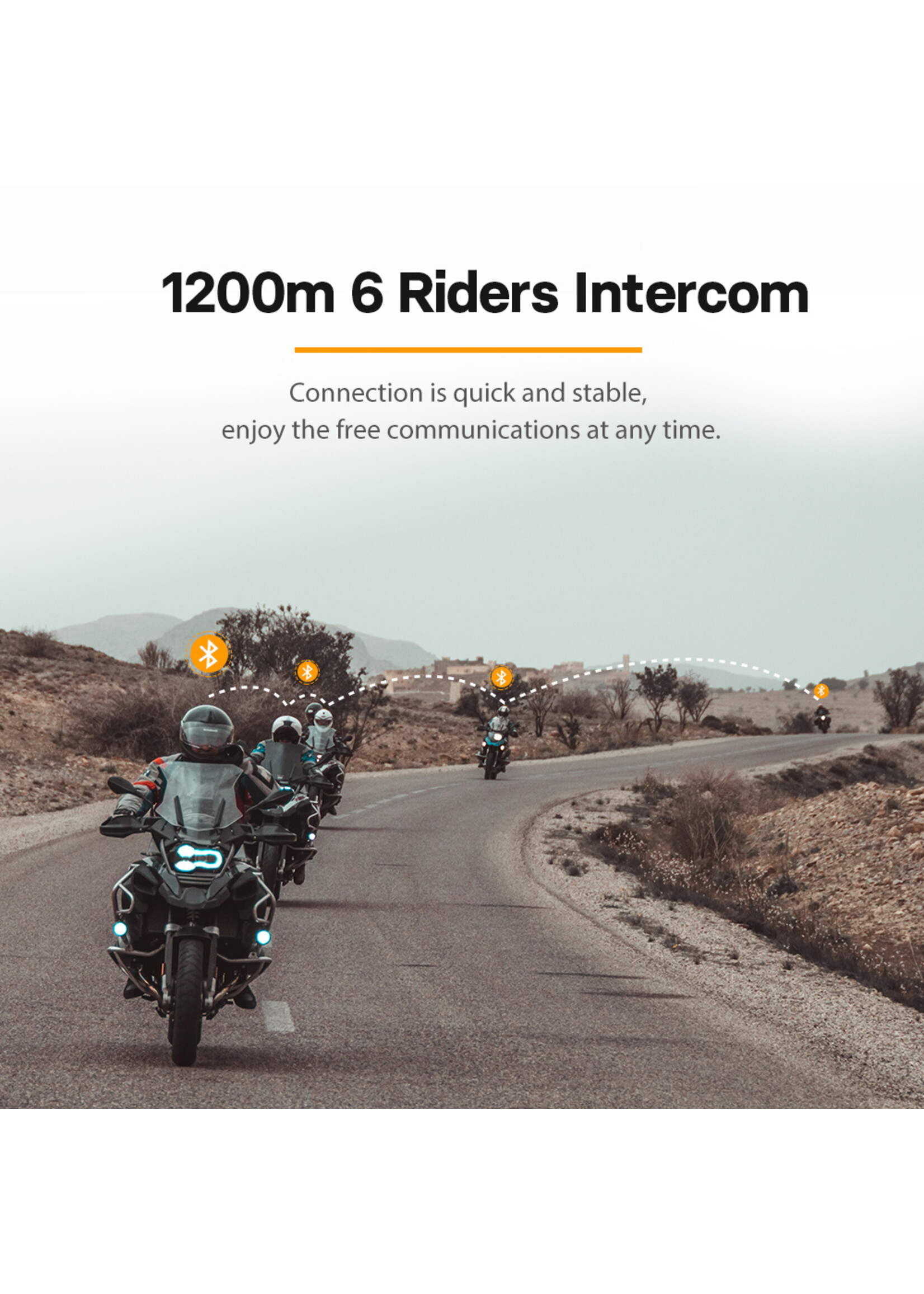 FG Motorhelm Draadloze Intercom Hoofdtelefoon Luidspreker Bluetooth 5.0 Helm Headset 6 Rijders 1200m